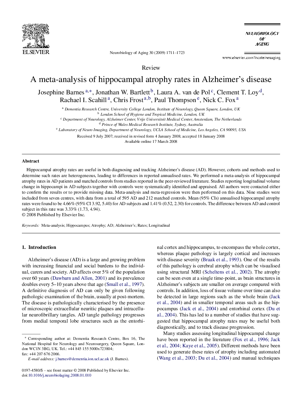 A meta-analysis of hippocampal atrophy rates in Alzheimer's disease