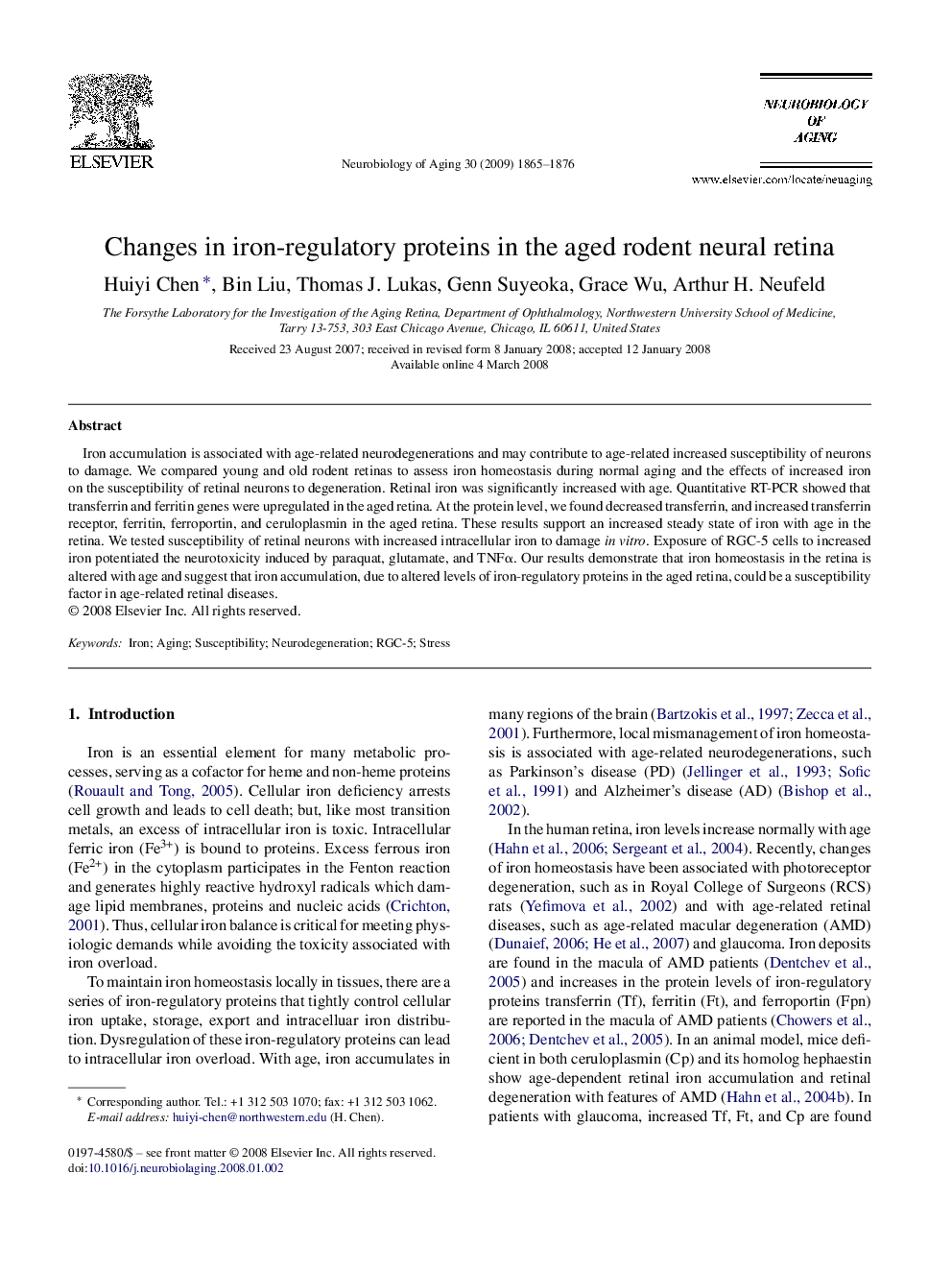 Changes in iron-regulatory proteins in the aged rodent neural retina