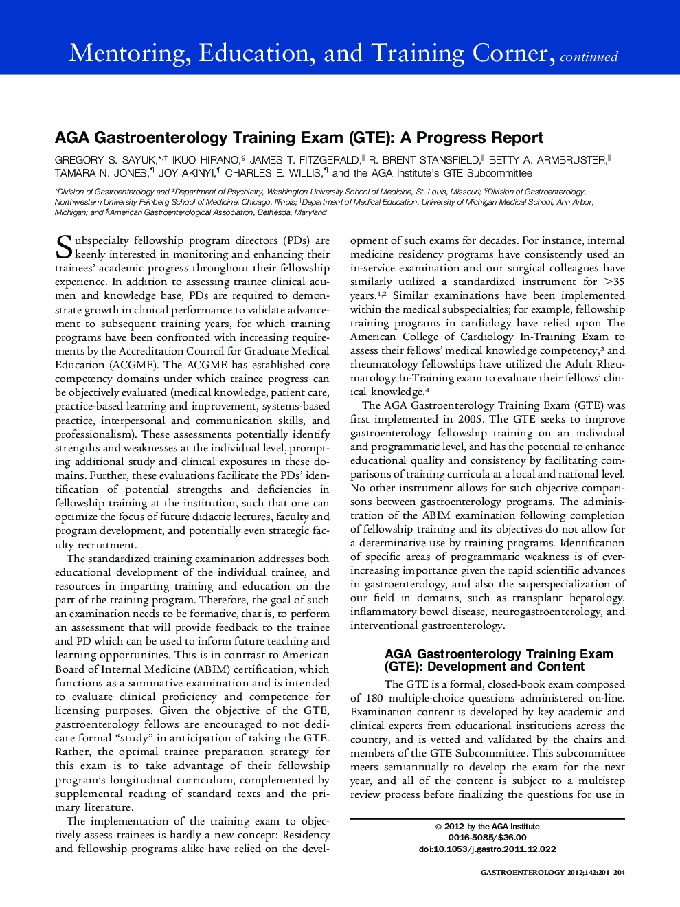 عکس صفحه اول مقاله: AGA Gastroenterology Training Exam (GTE): A Progress Report AGA Gastroenterology Training Exam (GTE): A Progress Report