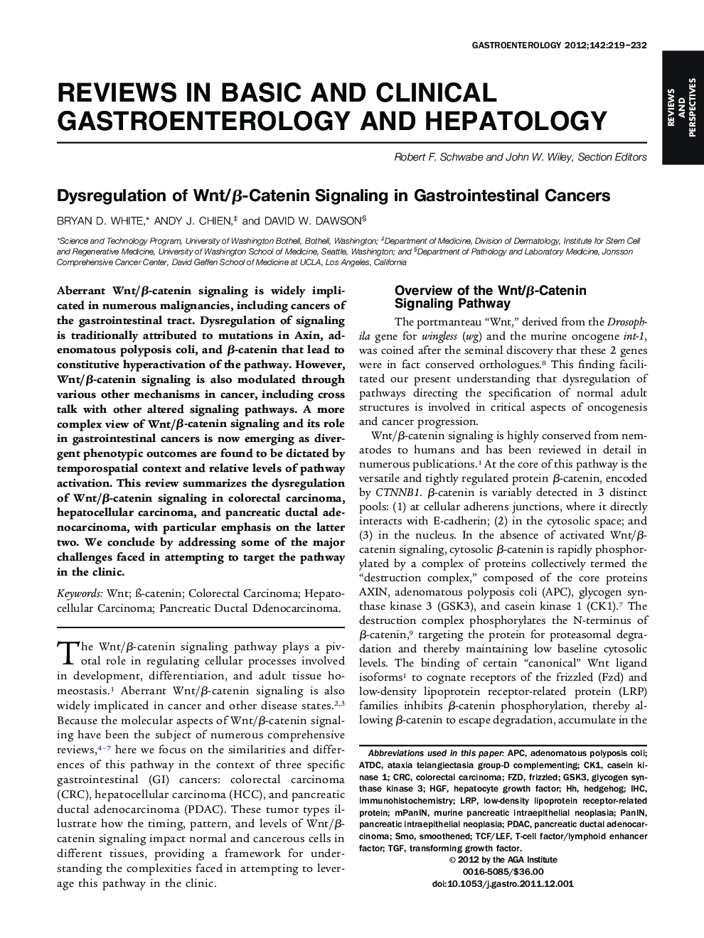 Dysregulation of Wnt/β-Catenin Signaling in Gastrointestinal Cancers 