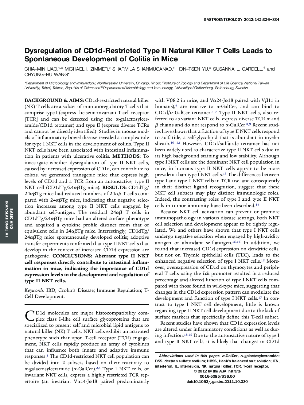 Dysregulation of CD1d-Restricted Type II Natural Killer T Cells Leads to Spontaneous Development of Colitis in Mice