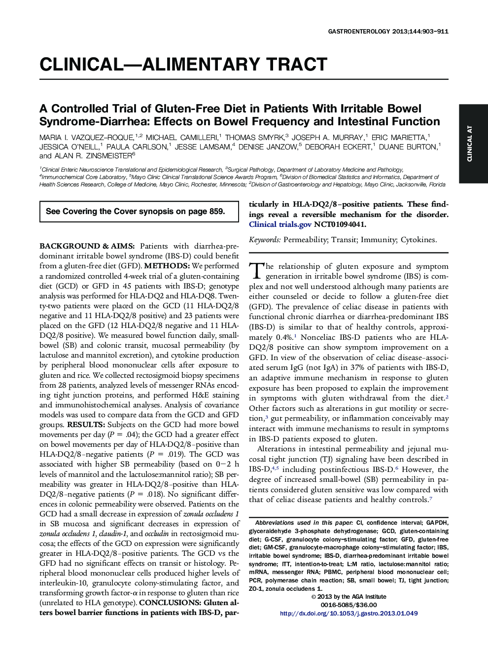 A Controlled Trial of Gluten-Free Diet in Patients With Irritable Bowel Syndrome-Diarrhea: Effects on Bowel Frequency and Intestinal Function