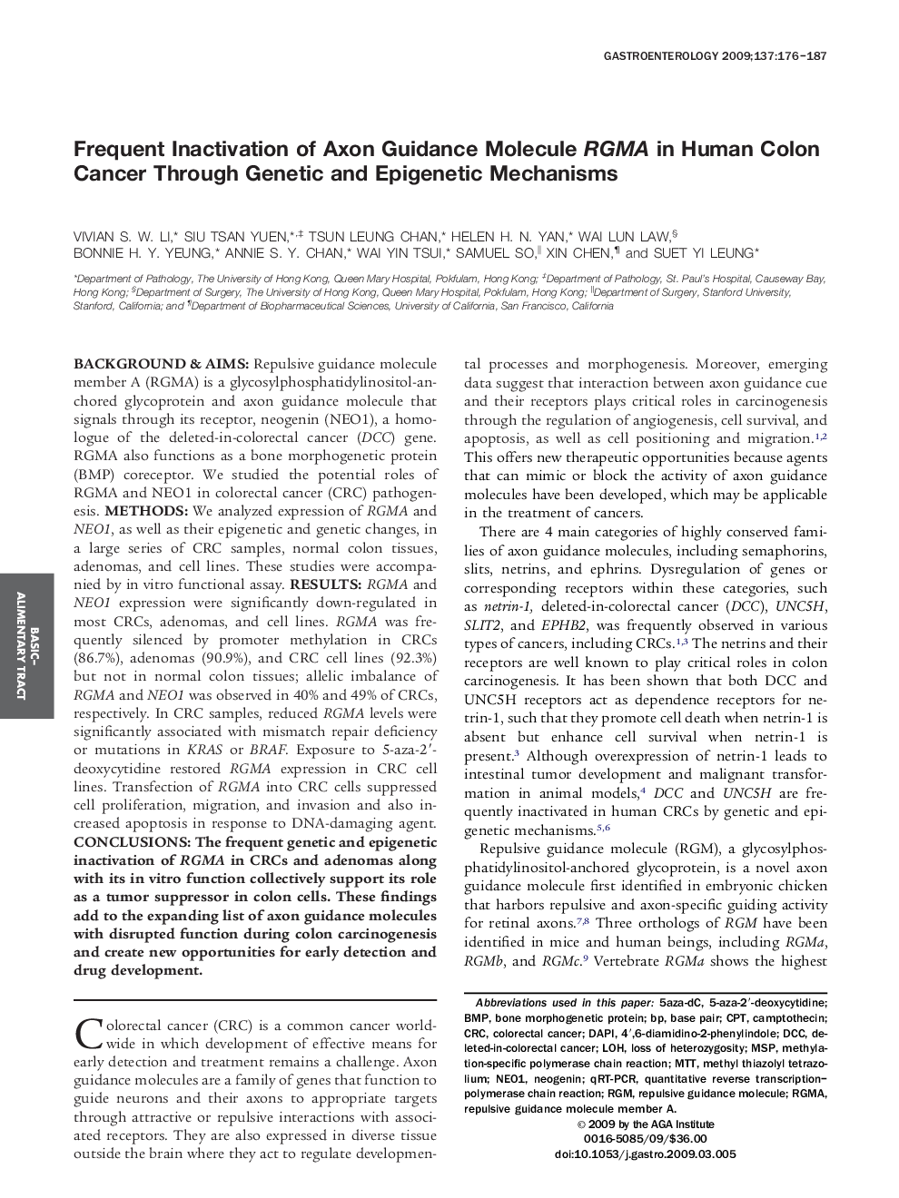 Frequent Inactivation of Axon Guidance Molecule RGMA in Human Colon Cancer Through Genetic and Epigenetic Mechanisms 