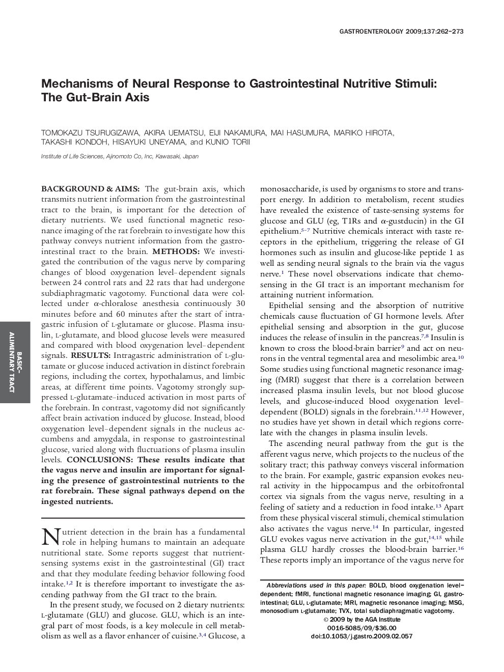 Mechanisms of Neural Response to Gastrointestinal Nutritive Stimuli: The Gut-Brain Axis 