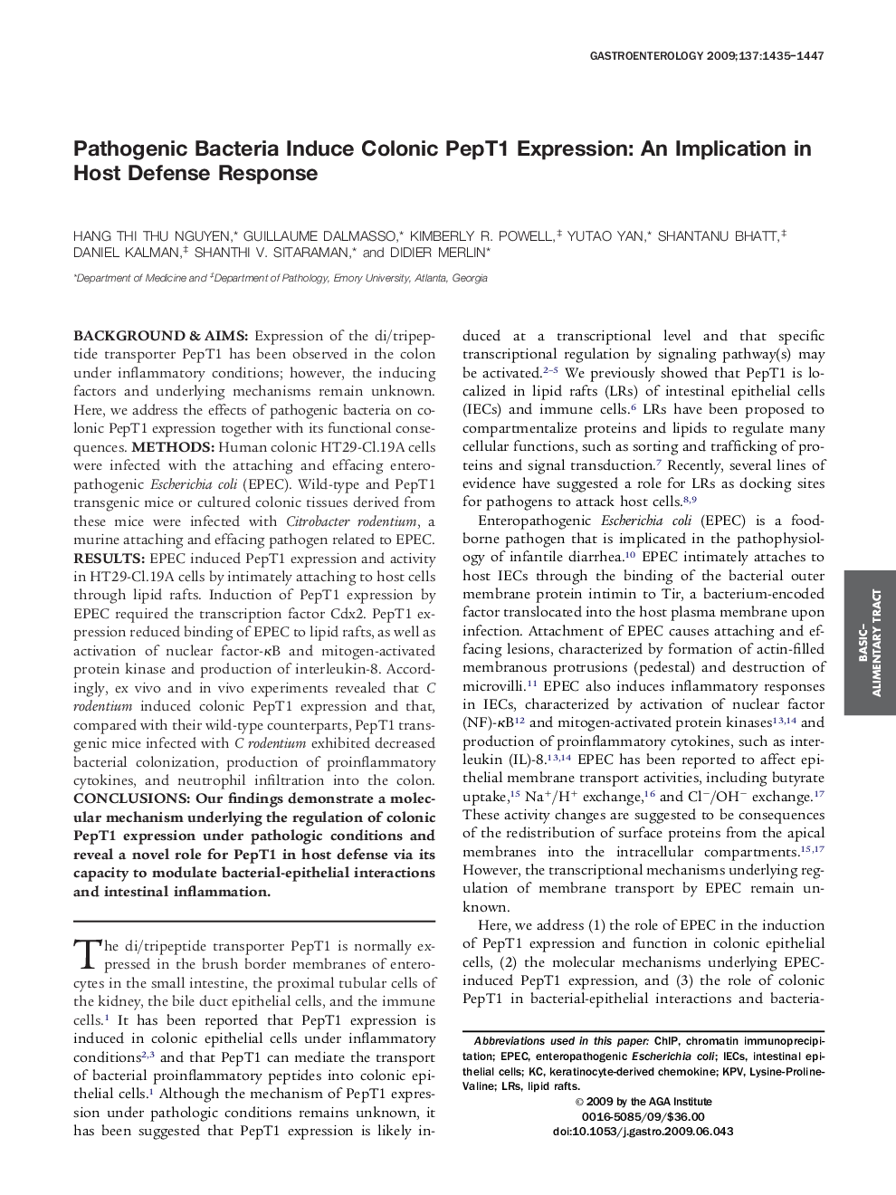 Pathogenic Bacteria Induce Colonic PepT1 Expression: An Implication in Host Defense Response