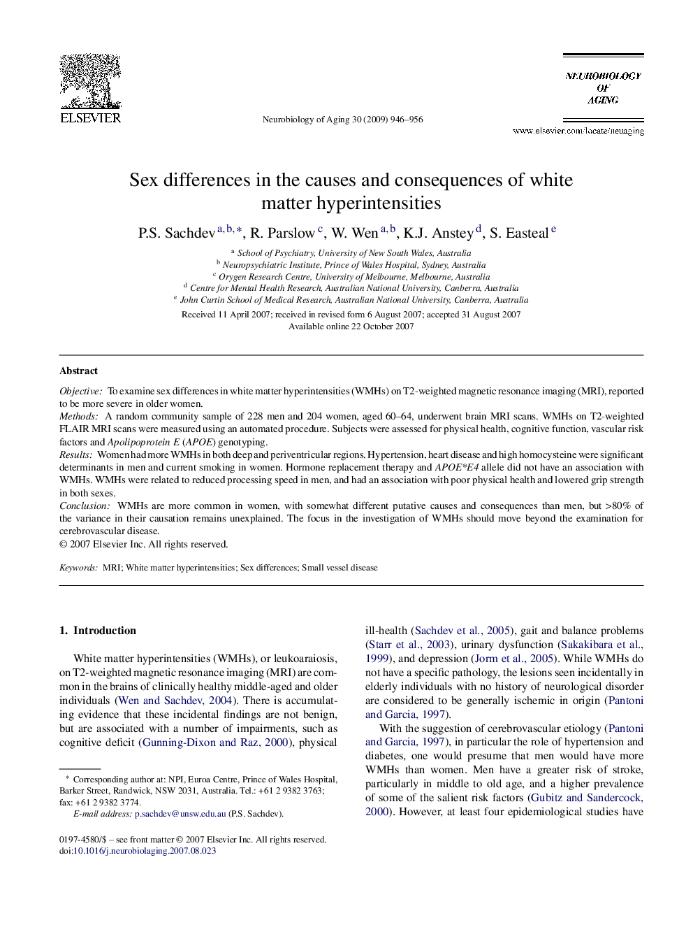 Sex differences in the causes and consequences of white matter hyperintensities