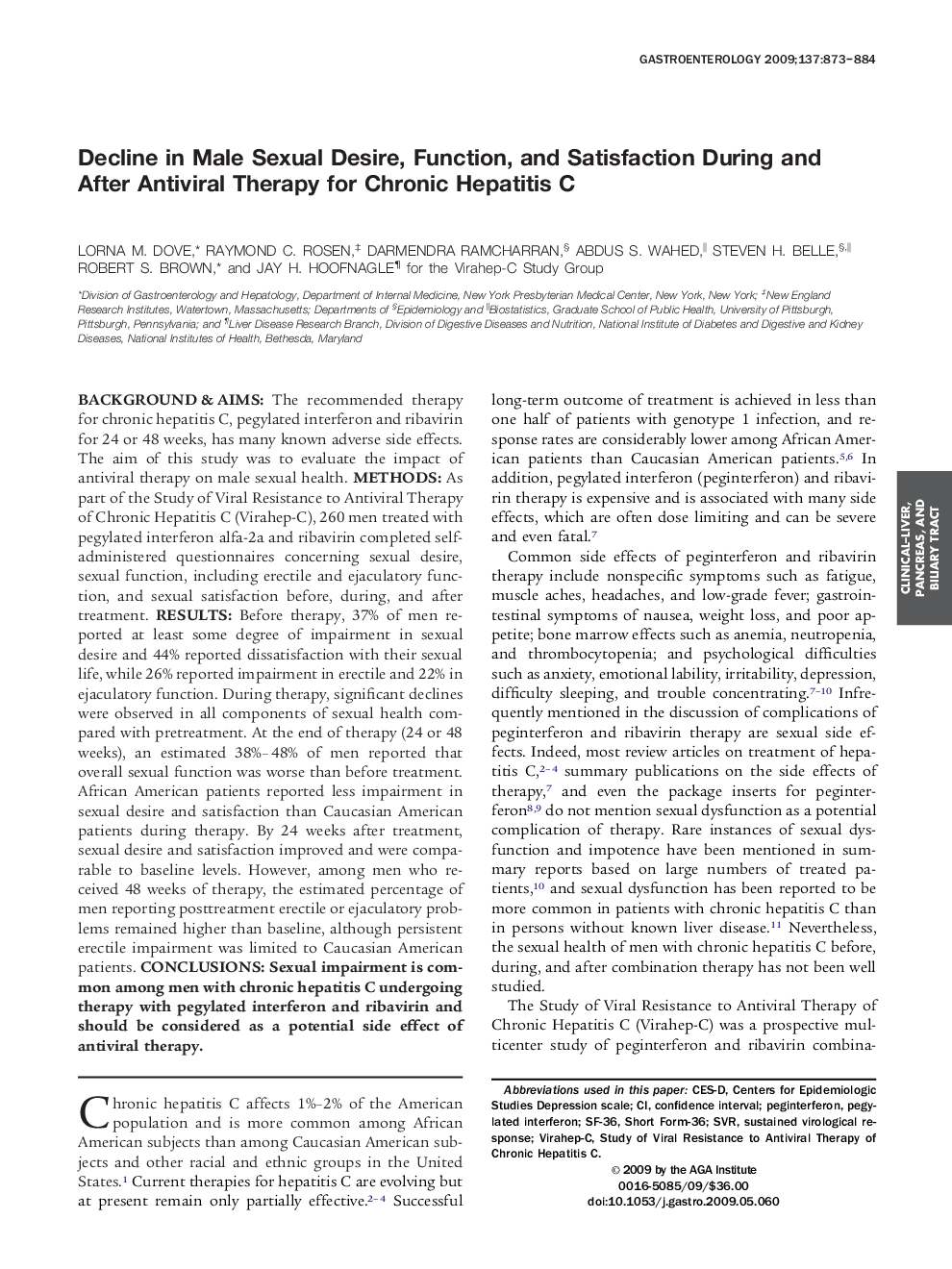 Decline in Male Sexual Desire, Function, and Satisfaction During and After Antiviral Therapy for Chronic Hepatitis C