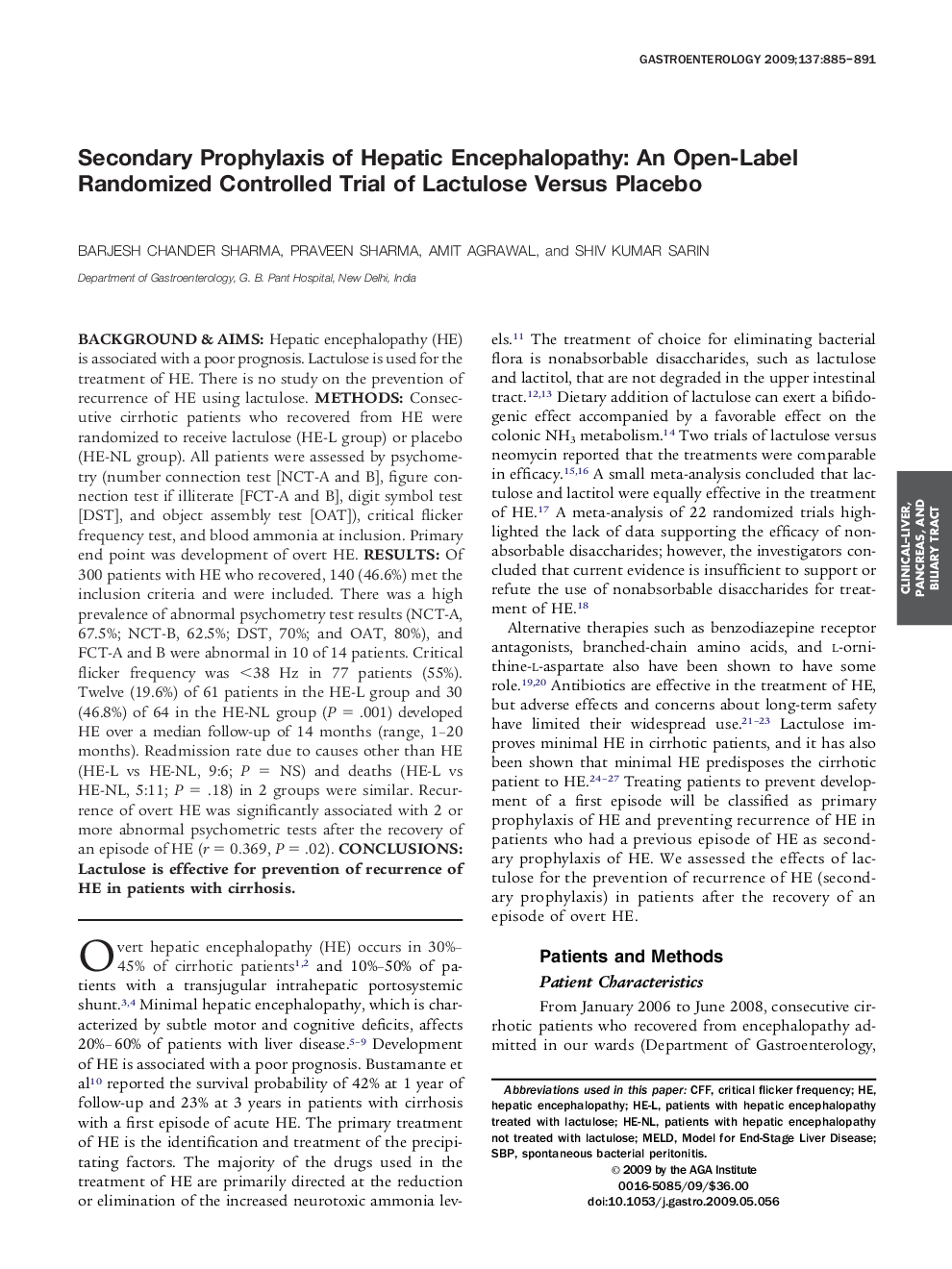 Secondary Prophylaxis of Hepatic Encephalopathy: An Open-Label Randomized Controlled Trial of Lactulose Versus Placebo