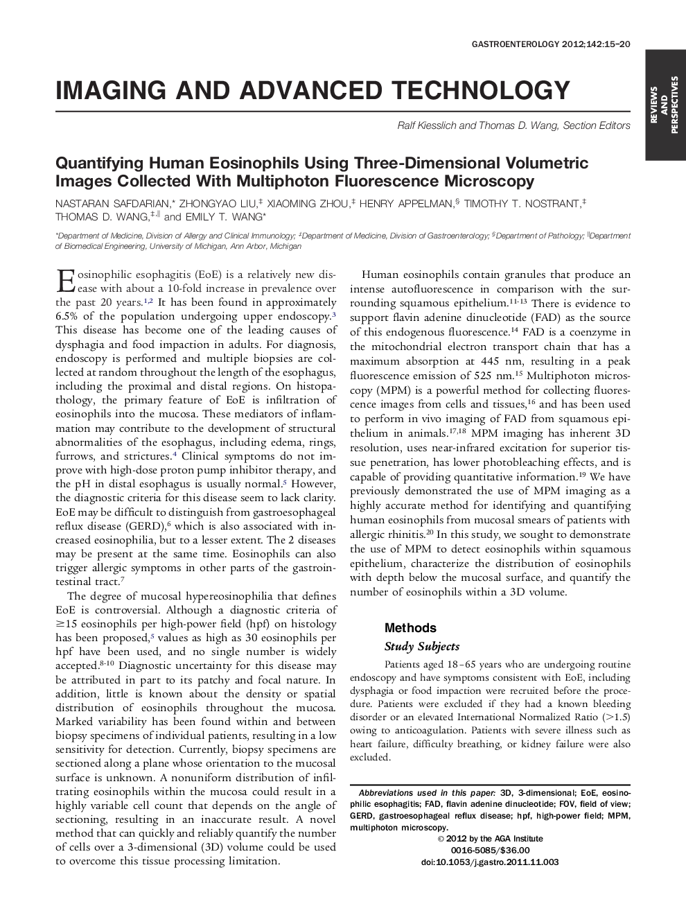 Quantifying Human Eosinophils Using Three-Dimensional Volumetric Images Collected With Multiphoton Fluorescence Microscopy