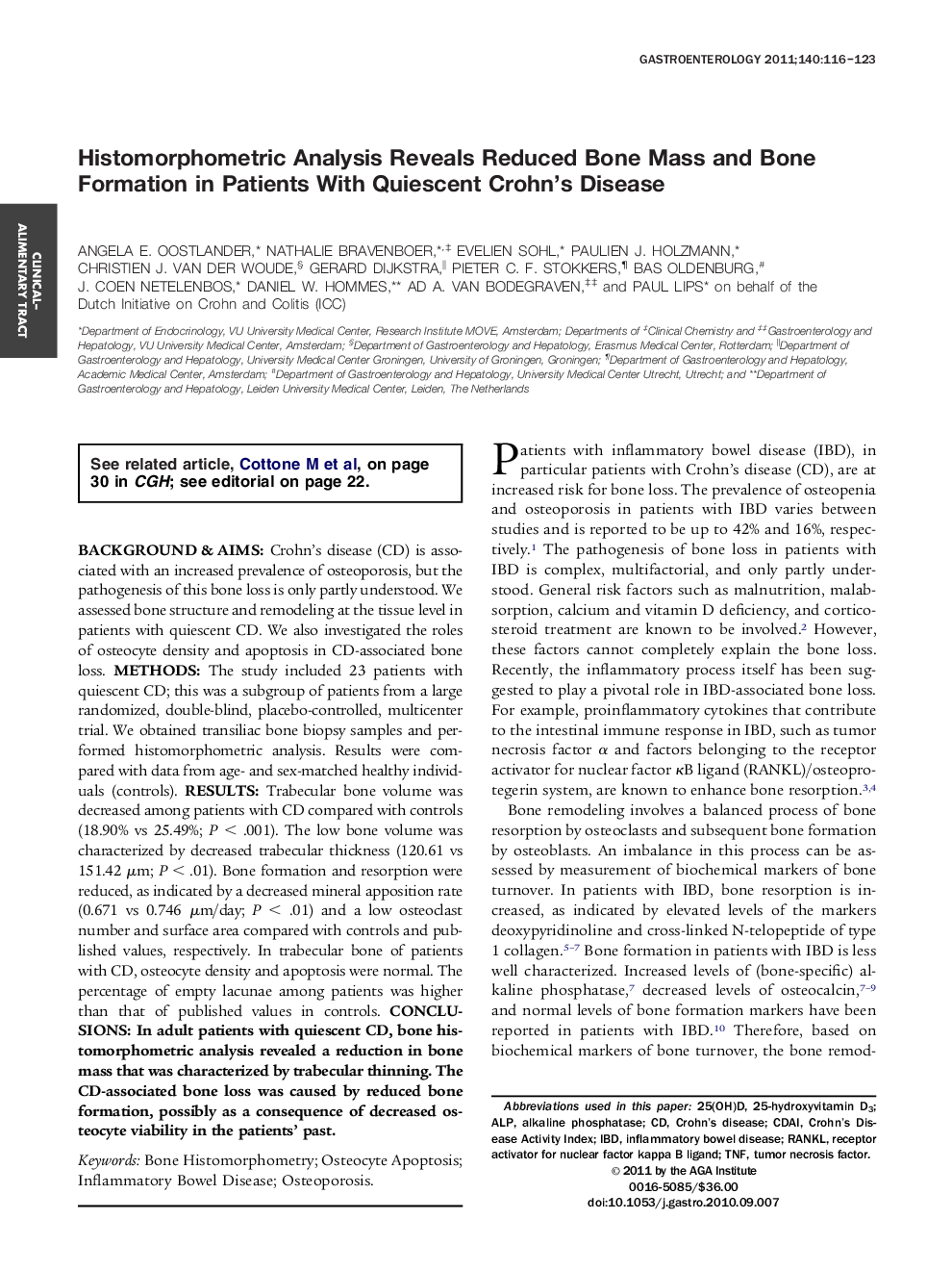 Histomorphometric Analysis Reveals Reduced Bone Mass and Bone Formation in Patients With Quiescent Crohn's Disease 