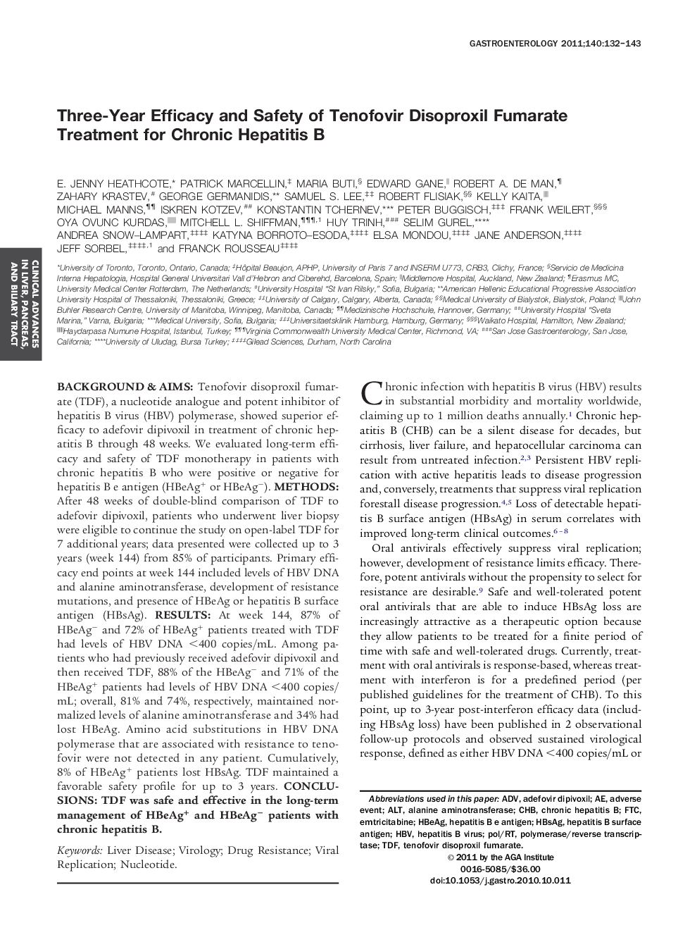 Three-Year Efficacy and Safety of Tenofovir Disoproxil Fumarate Treatment for Chronic Hepatitis B 