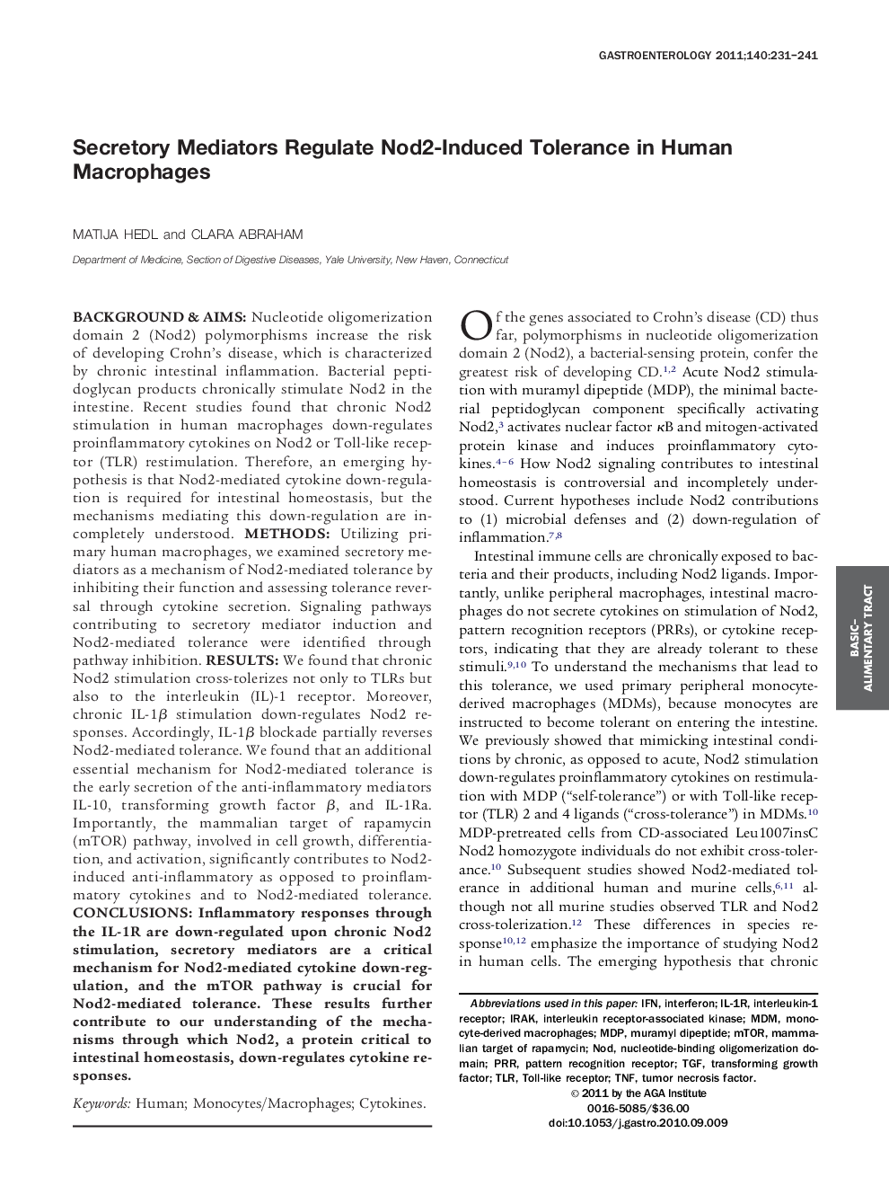 Secretory Mediators Regulate Nod2-Induced Tolerance in Human Macrophages 