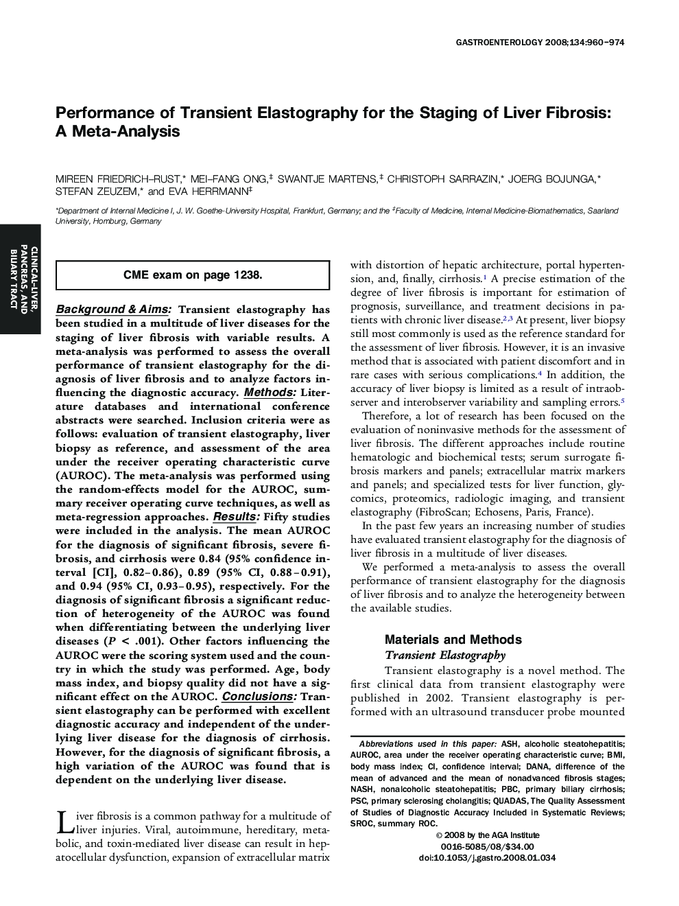 Performance of Transient Elastography for the Staging of Liver Fibrosis: A Meta-Analysis