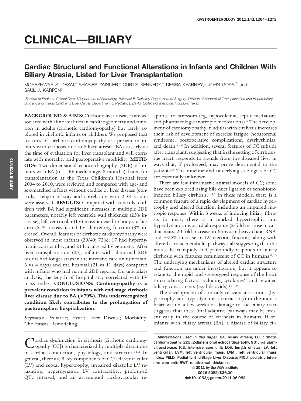 Cardiac Structural and Functional Alterations in Infants and Children With Biliary Atresia, Listed for Liver Transplantation