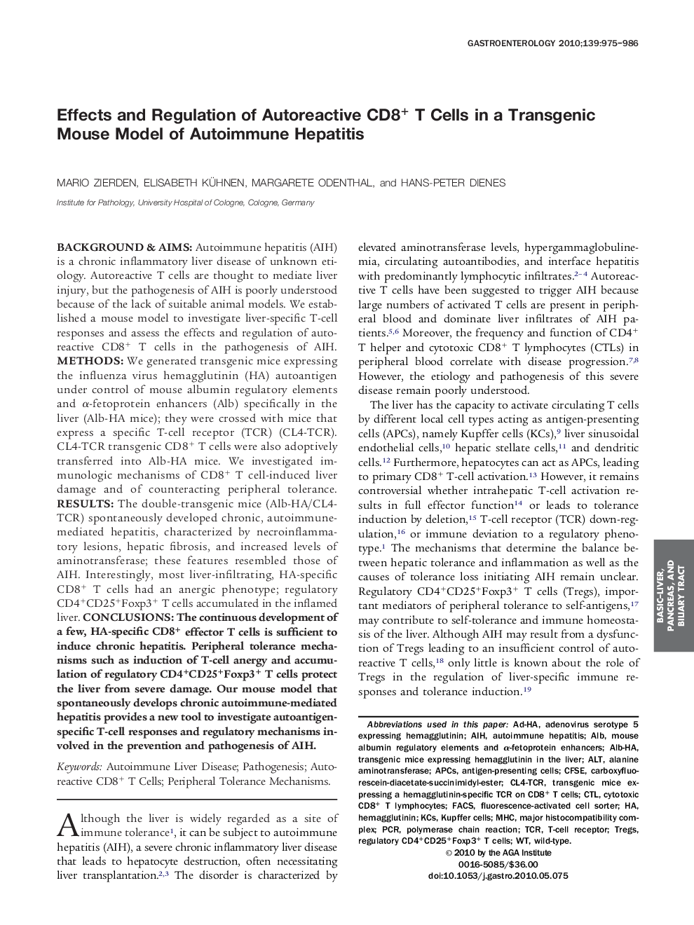 Effects and Regulation of Autoreactive CD8+ T Cells in a Transgenic Mouse Model of Autoimmune Hepatitis