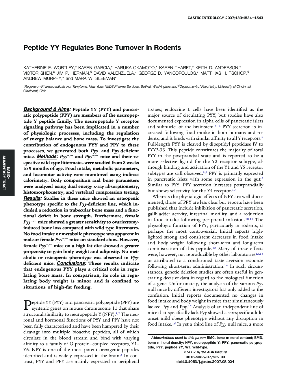 Peptide YY Regulates Bone Turnover in Rodents 