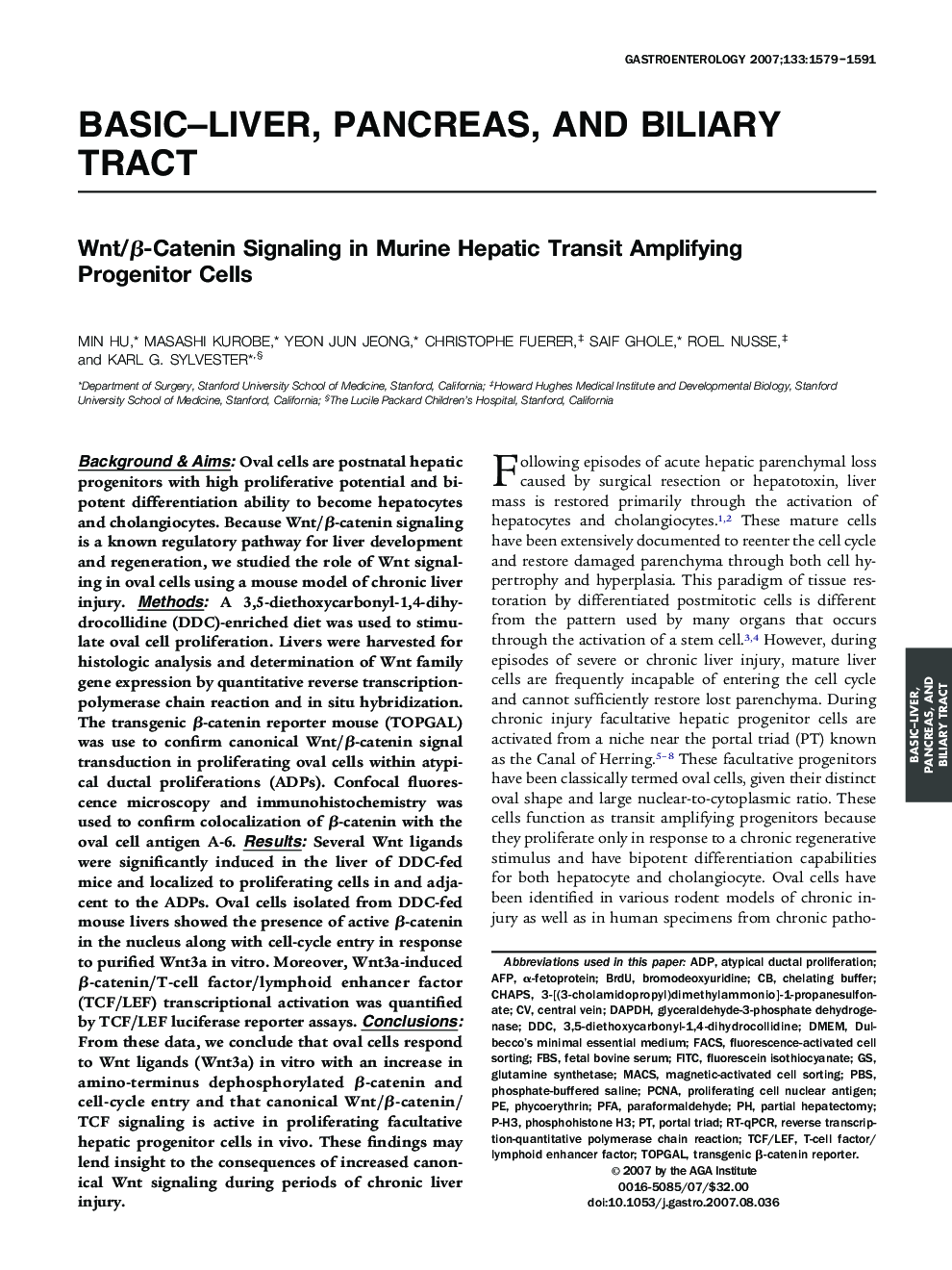 Wnt/Î²-Catenin Signaling in Murine Hepatic Transit Amplifying Progenitor Cells