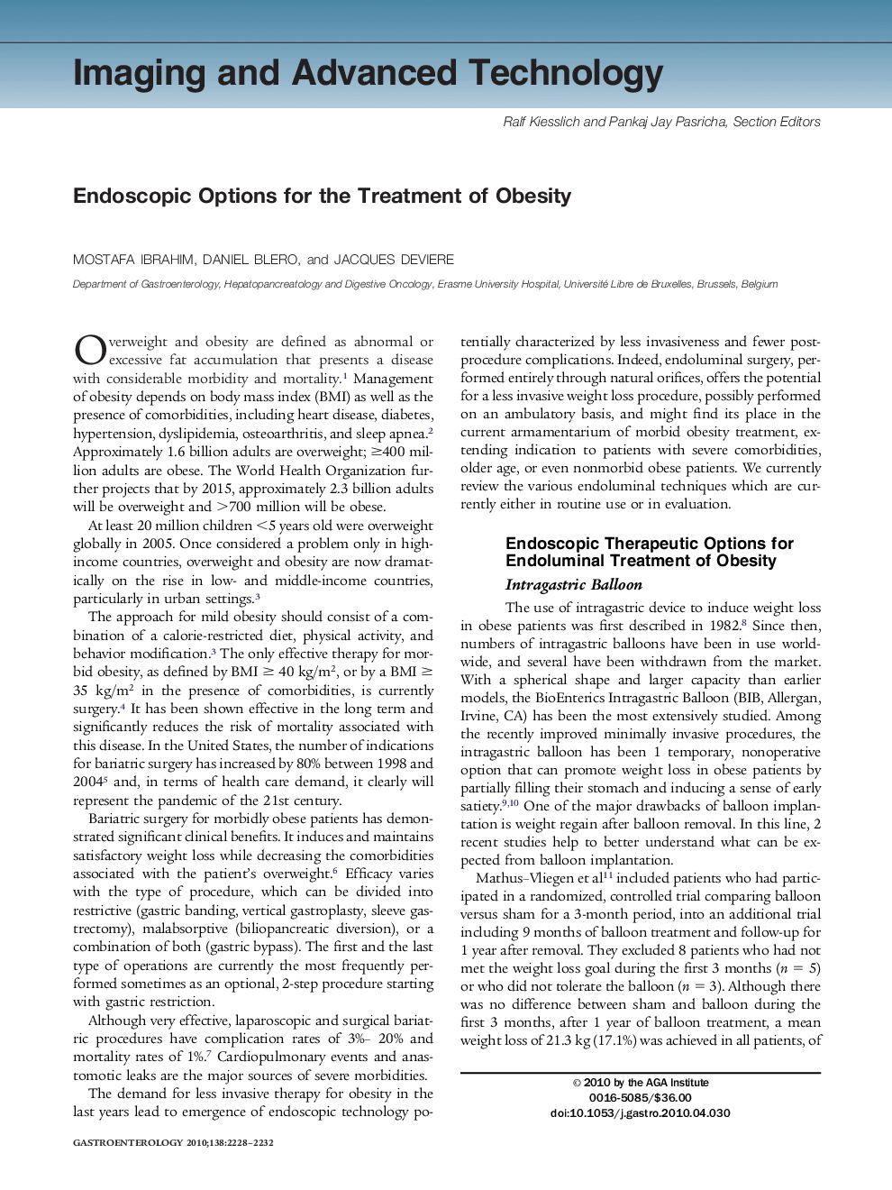Endoscopic Options for the Treatment of Obesity