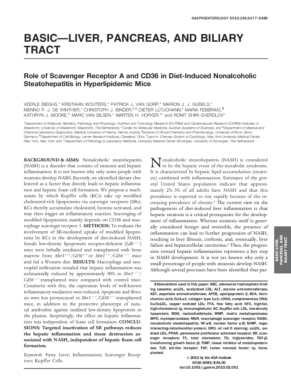 Role of Scavenger Receptor A and CD36 in Diet-Induced Nonalcoholic Steatohepatitis in Hyperlipidemic Mice