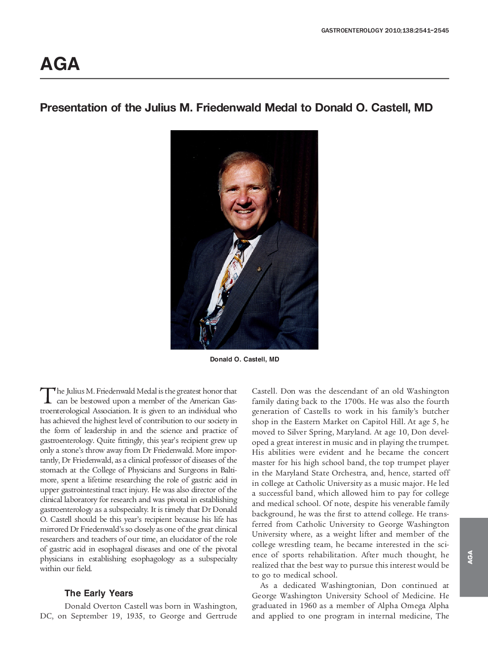 Presentation of the Julius M. Friedenwald Medal to Donald O. Castell, MD