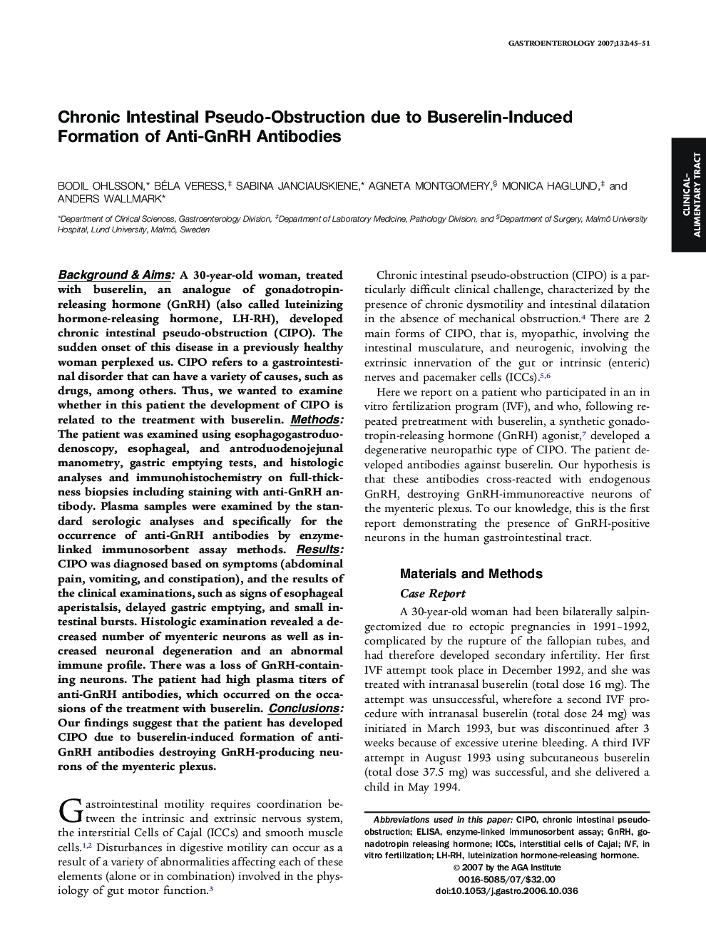 Chronic Intestinal Pseudo-Obstruction due to Buserelin-Induced Formation of Anti-GnRH Antibodies 