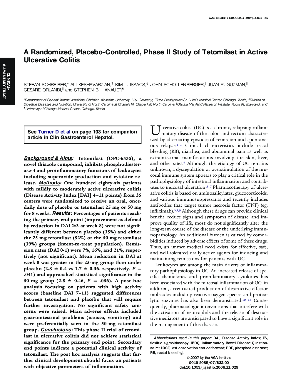 A Randomized, Placebo-Controlled, Phase II Study of Tetomilast in Active Ulcerative Colitis 