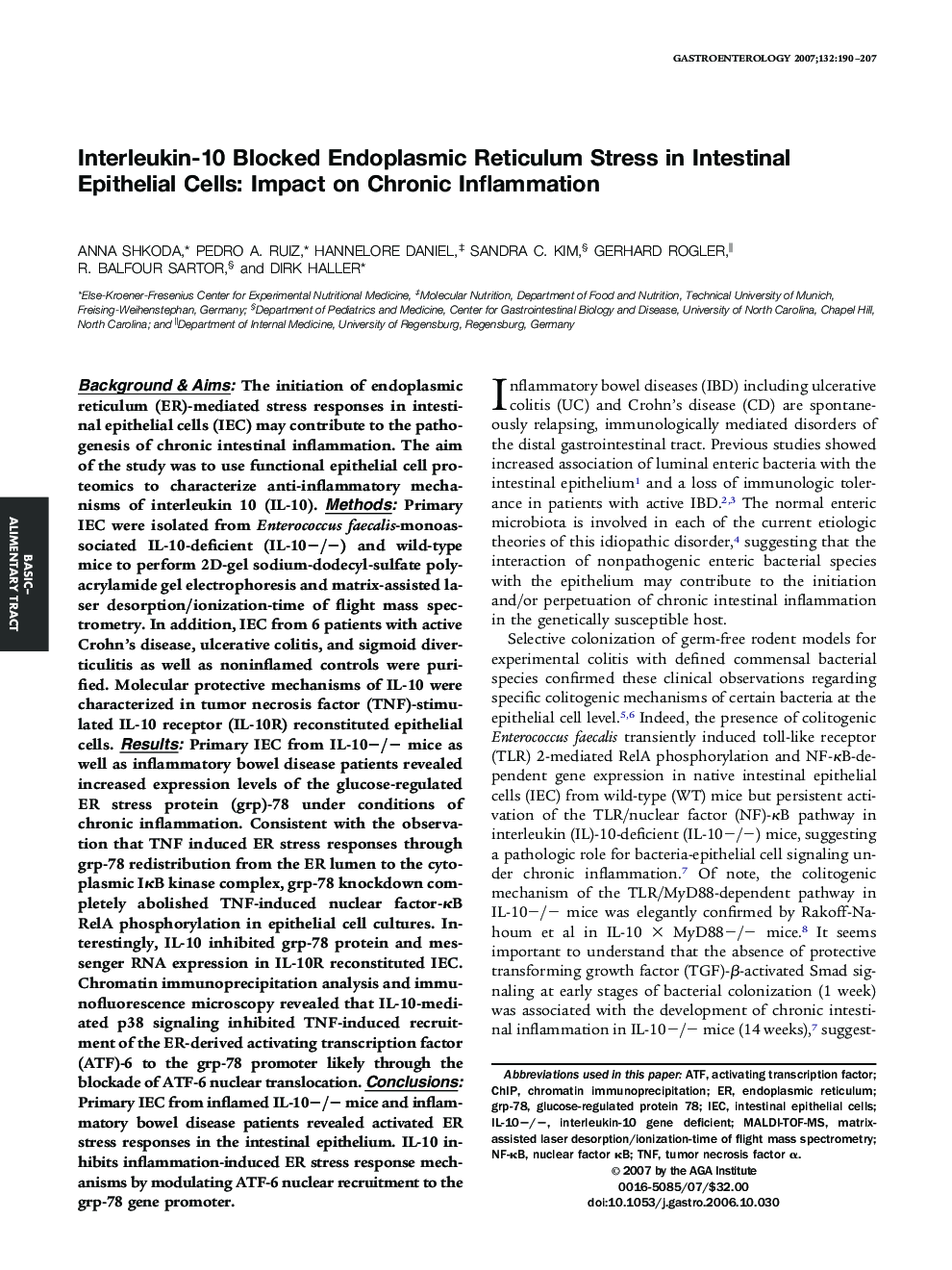 Interleukin-10 Blocked Endoplasmic Reticulum Stress in Intestinal Epithelial Cells: Impact on Chronic Inflammation 