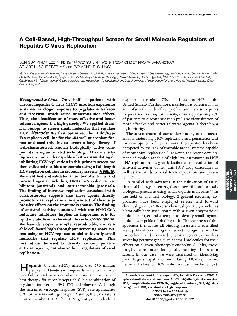 A Cell-Based, High-Throughput Screen for Small Molecule Regulators of Hepatitis C Virus Replication 