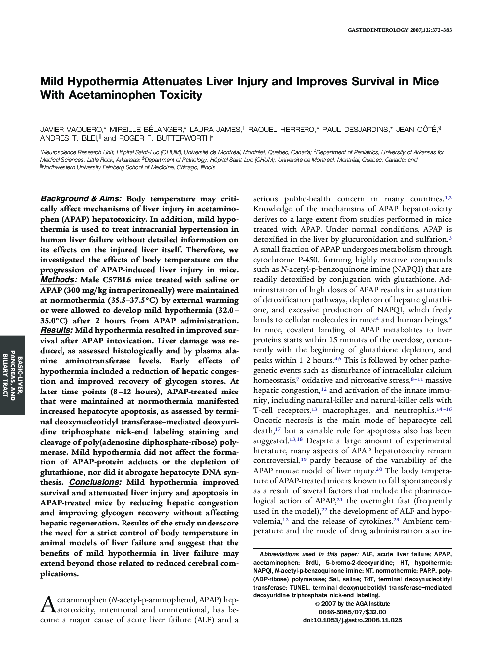 Mild Hypothermia Attenuates Liver Injury and Improves Survival in Mice With Acetaminophen Toxicity 