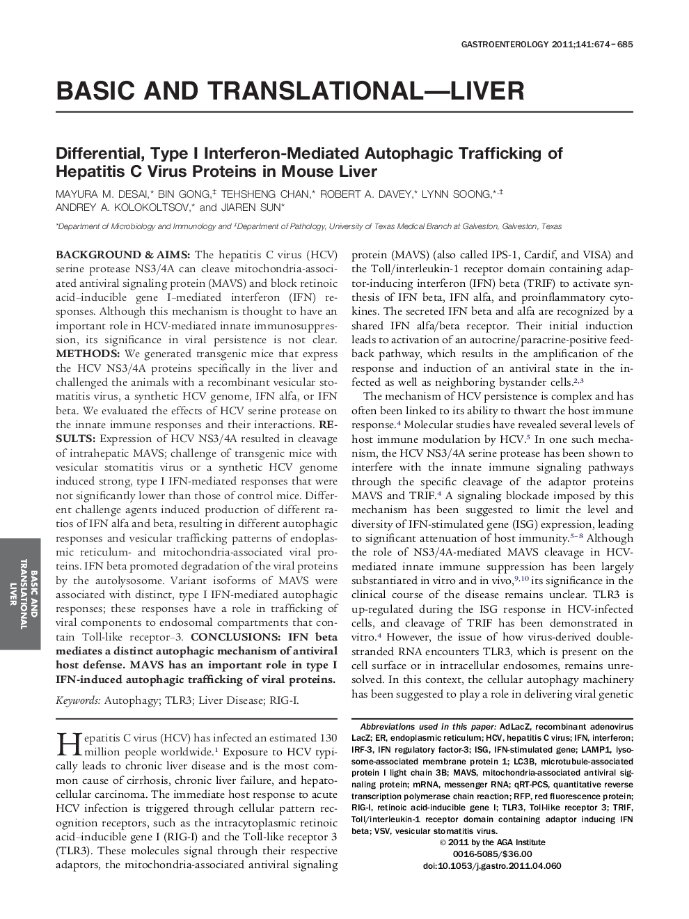 Differential, Type I Interferon-Mediated Autophagic Trafficking of Hepatitis C Virus Proteins in Mouse Liver