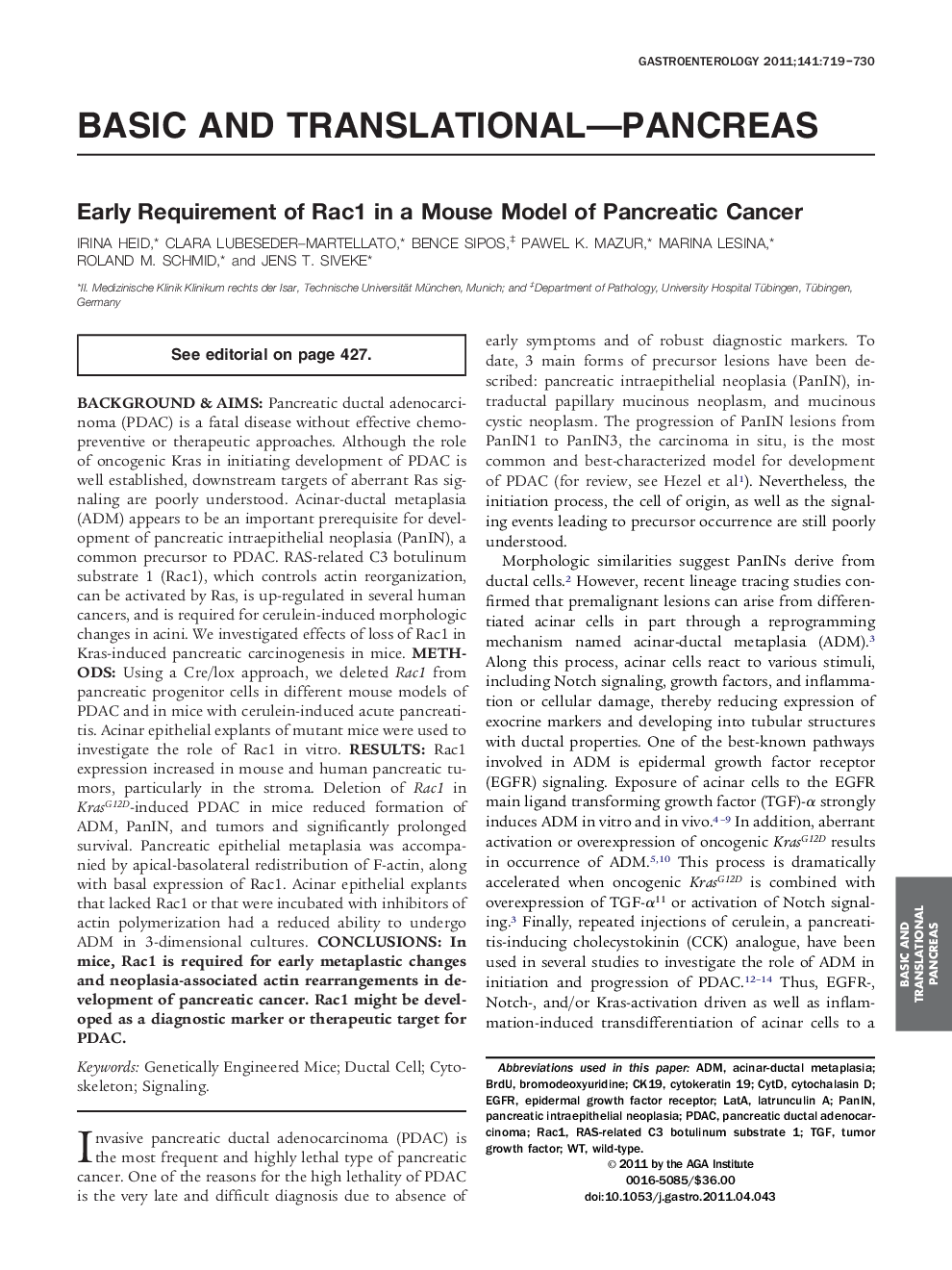 Early Requirement of Rac1 in a Mouse Model of Pancreatic Cancer