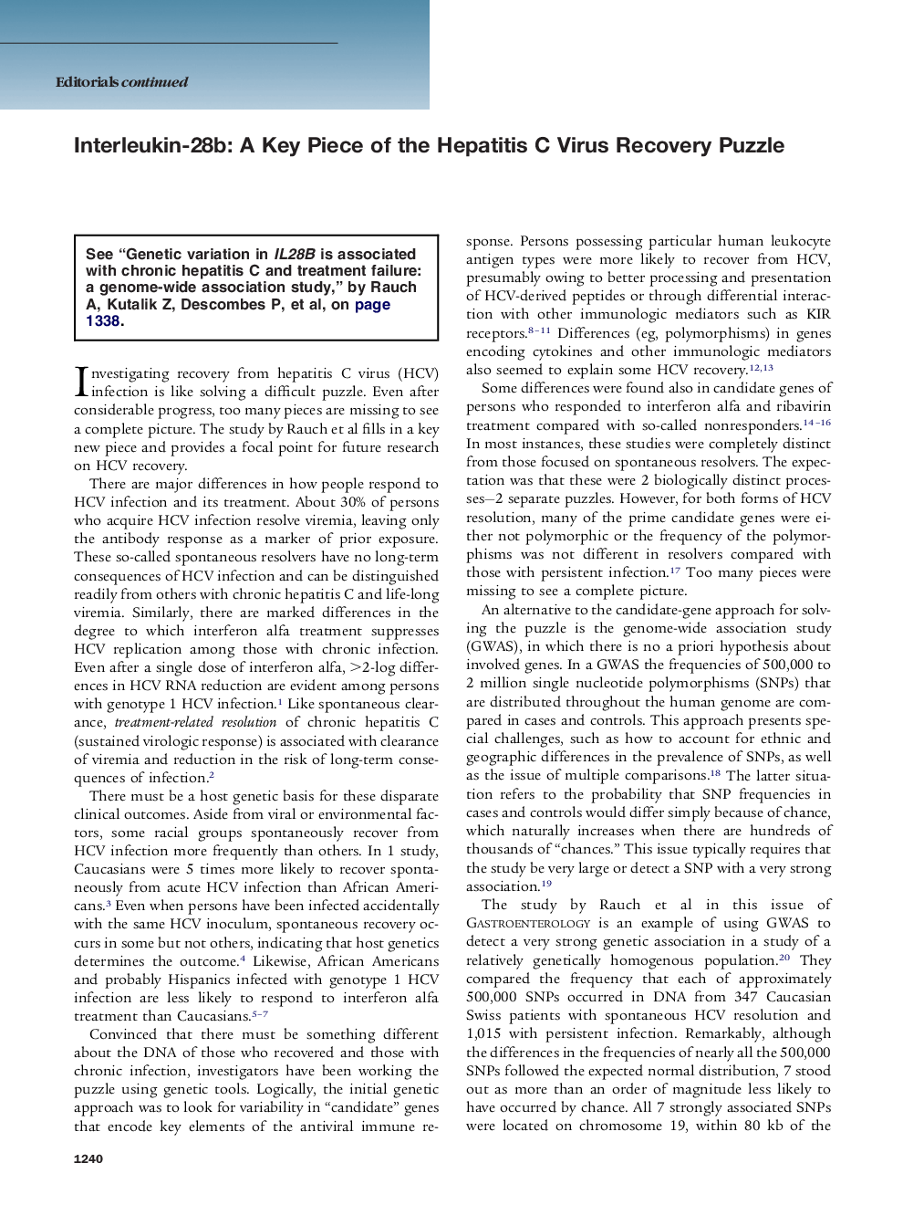 Interleukin-28b: A Key Piece of the Hepatitis C Virus Recovery Puzzle