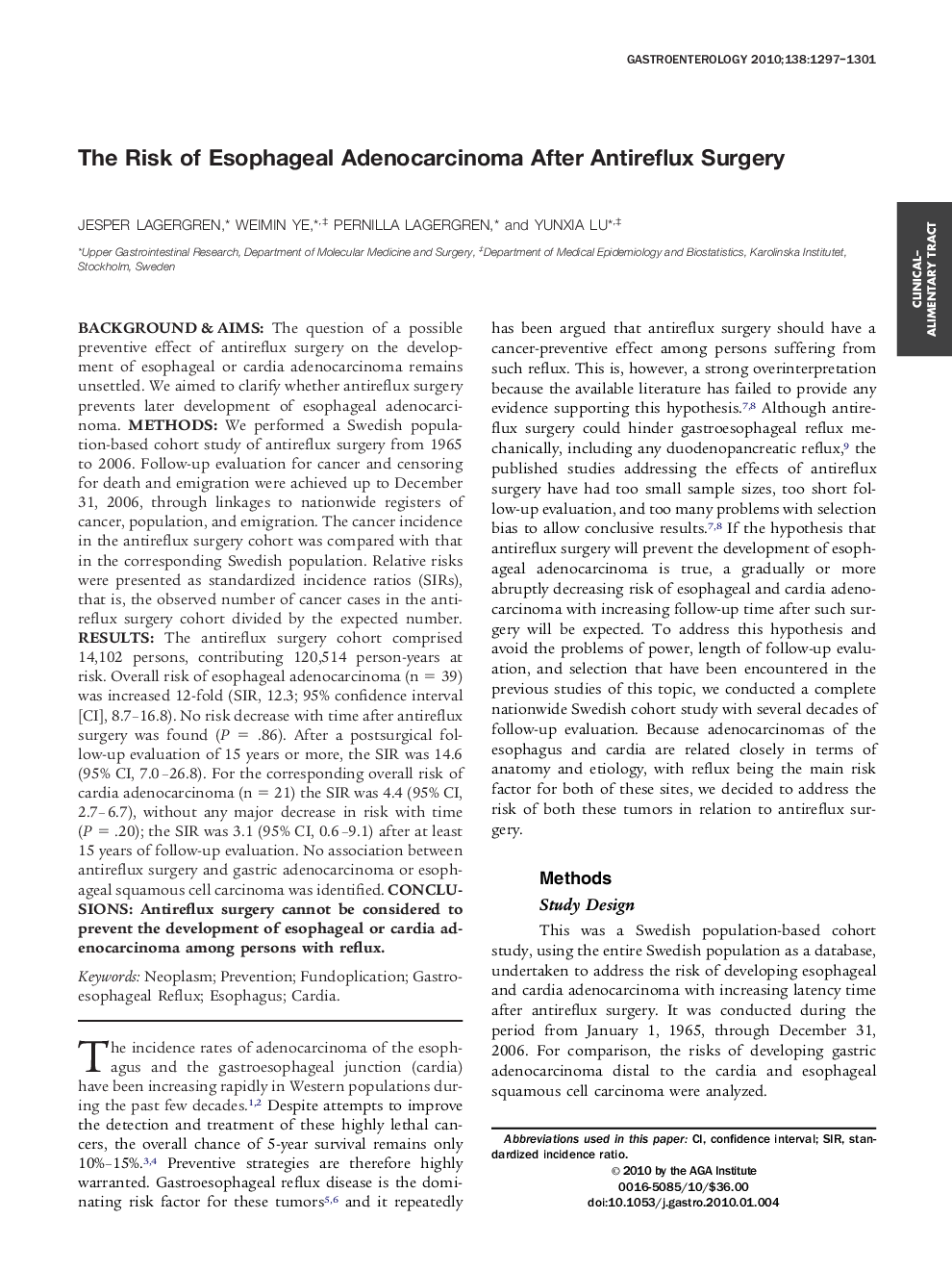 The Risk of Esophageal Adenocarcinoma After Antireflux Surgery 