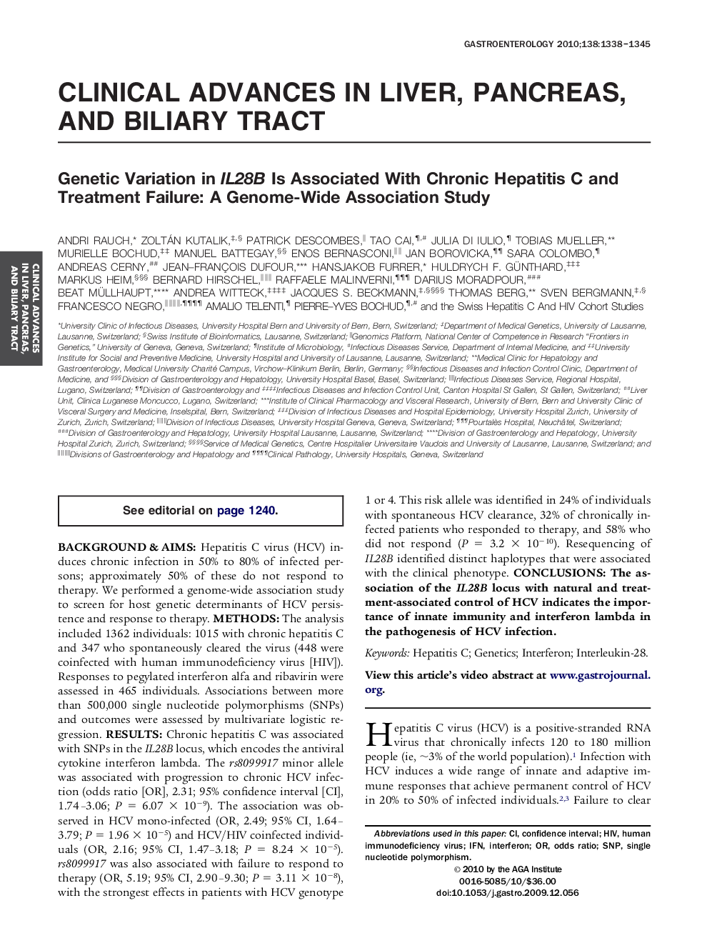 Genetic Variation in IL28B Is Associated With Chronic Hepatitis C and Treatment Failure: A Genome-Wide Association Study