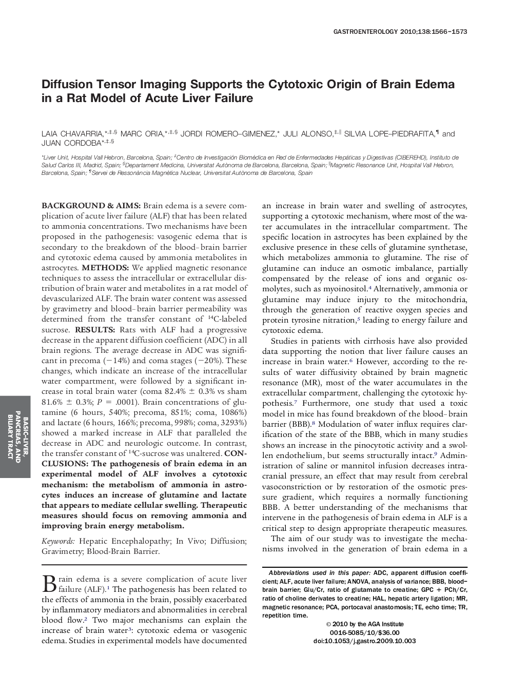 Diffusion Tensor Imaging Supports the Cytotoxic Origin of Brain Edema in a Rat Model of Acute Liver Failure 