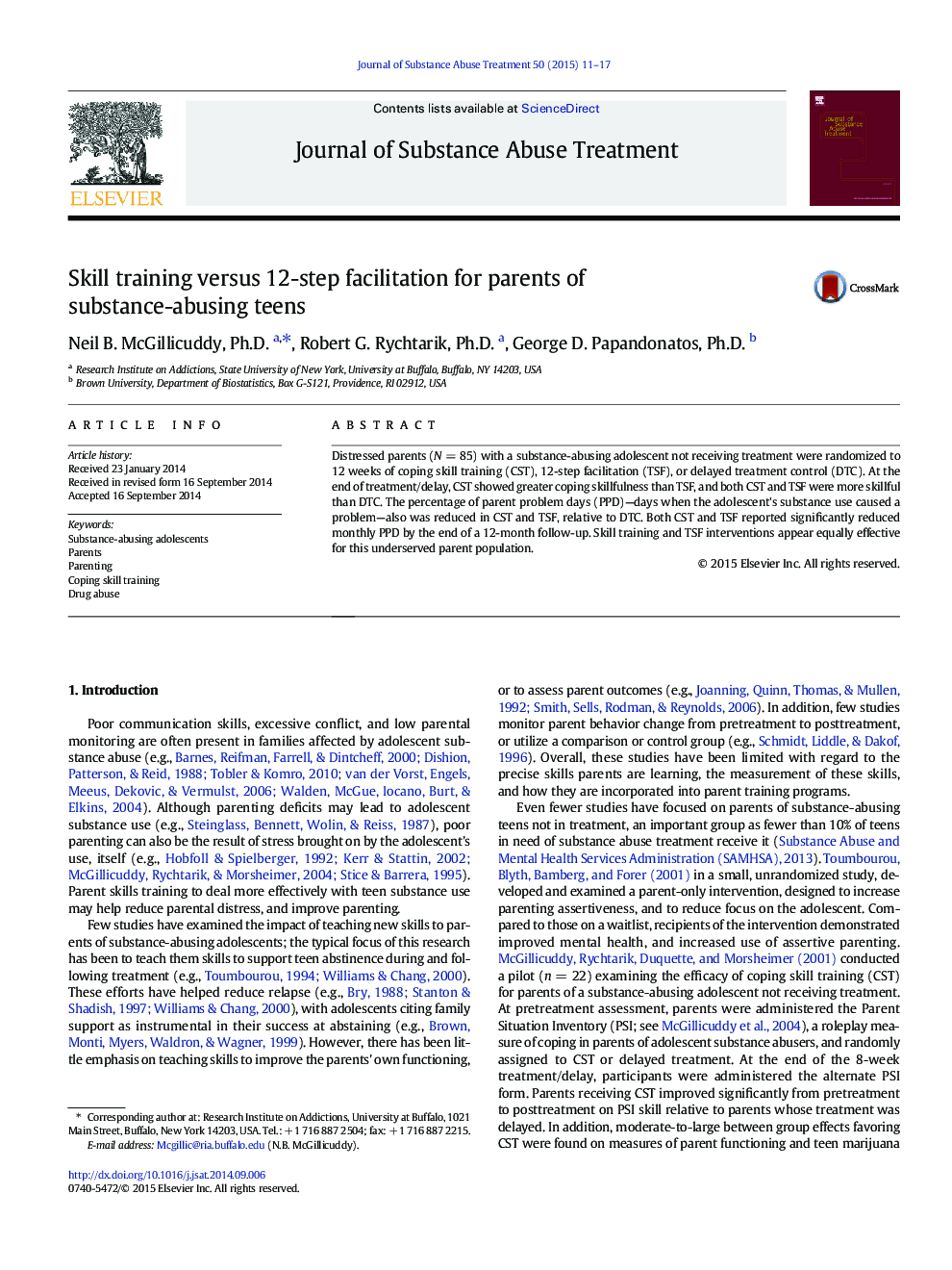 Skill training versus 12-step facilitation for parents of substance-abusing teens