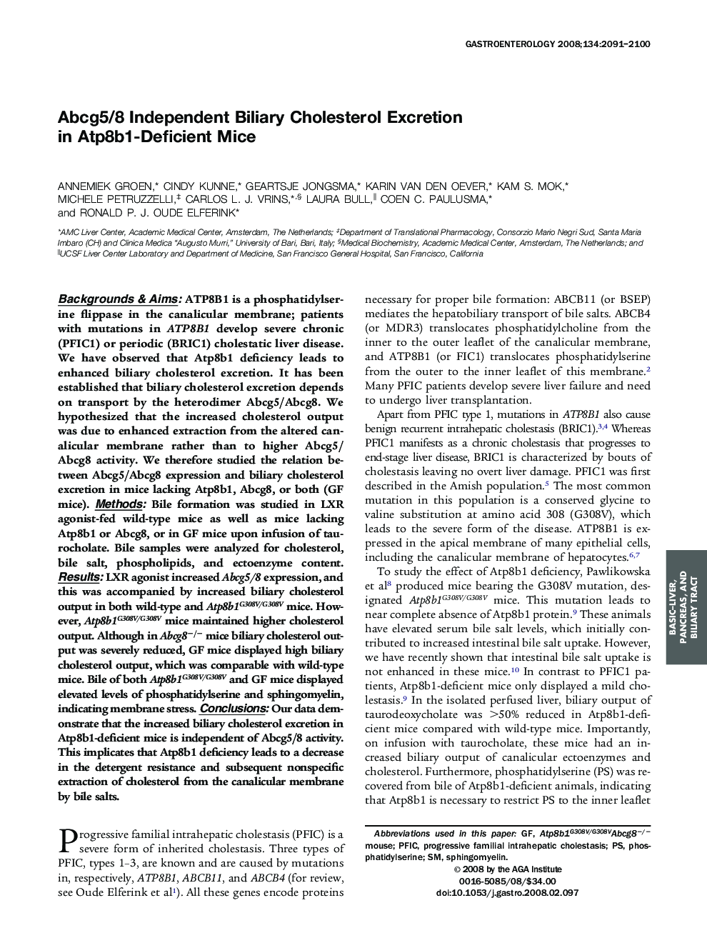 Abcg5/8 Independent Biliary Cholesterol Excretion in Atp8b1-Deficient Mice 