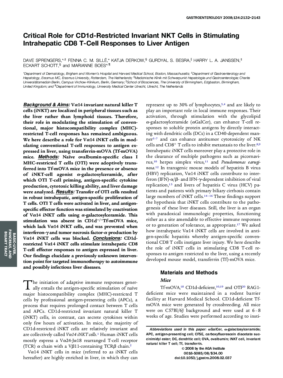 Critical Role for CD1d-Restricted Invariant NKT Cells in Stimulating Intrahepatic CD8 T-Cell Responses to Liver Antigen 