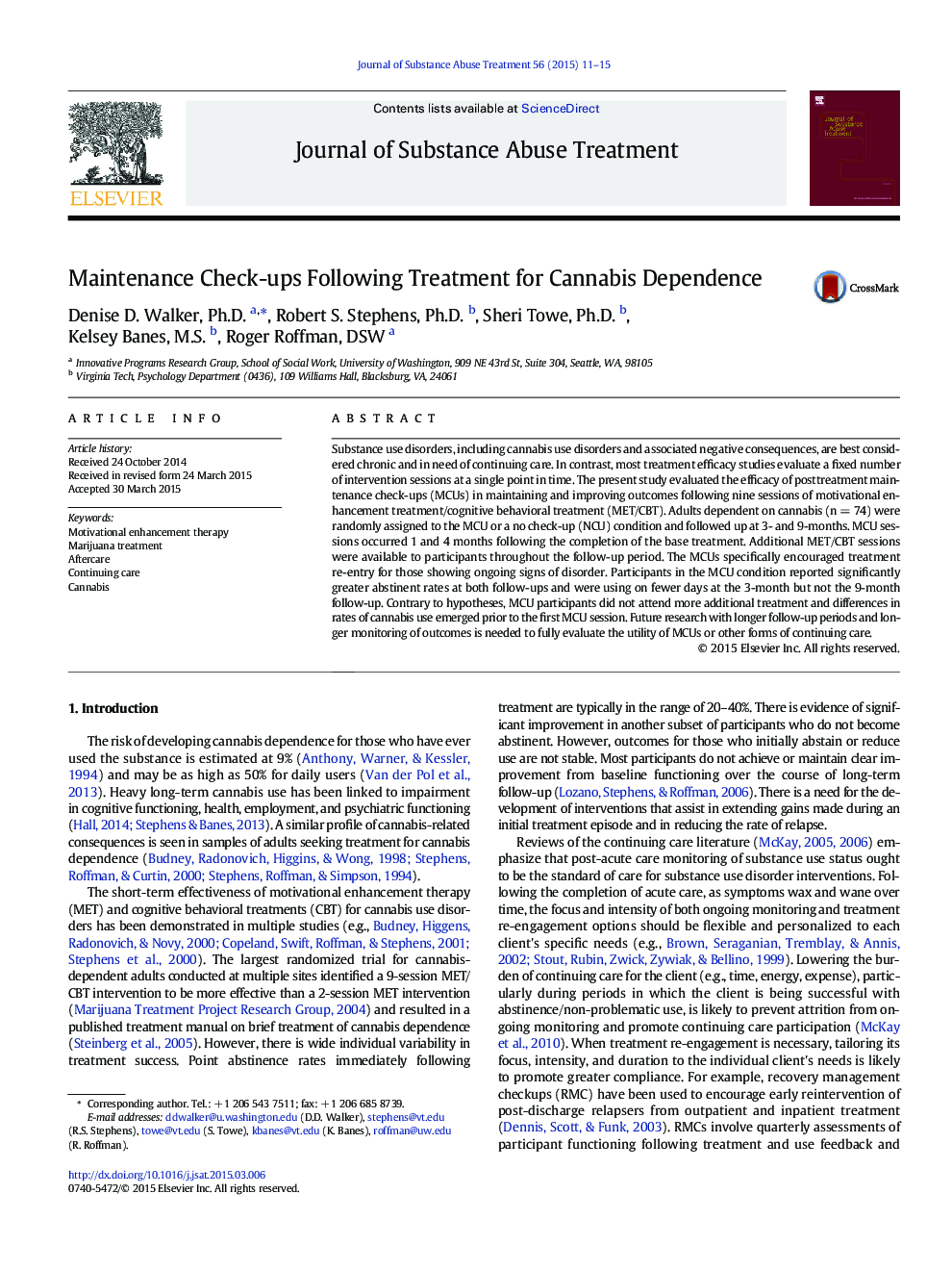 Maintenance Check-ups Following Treatment for Cannabis Dependence