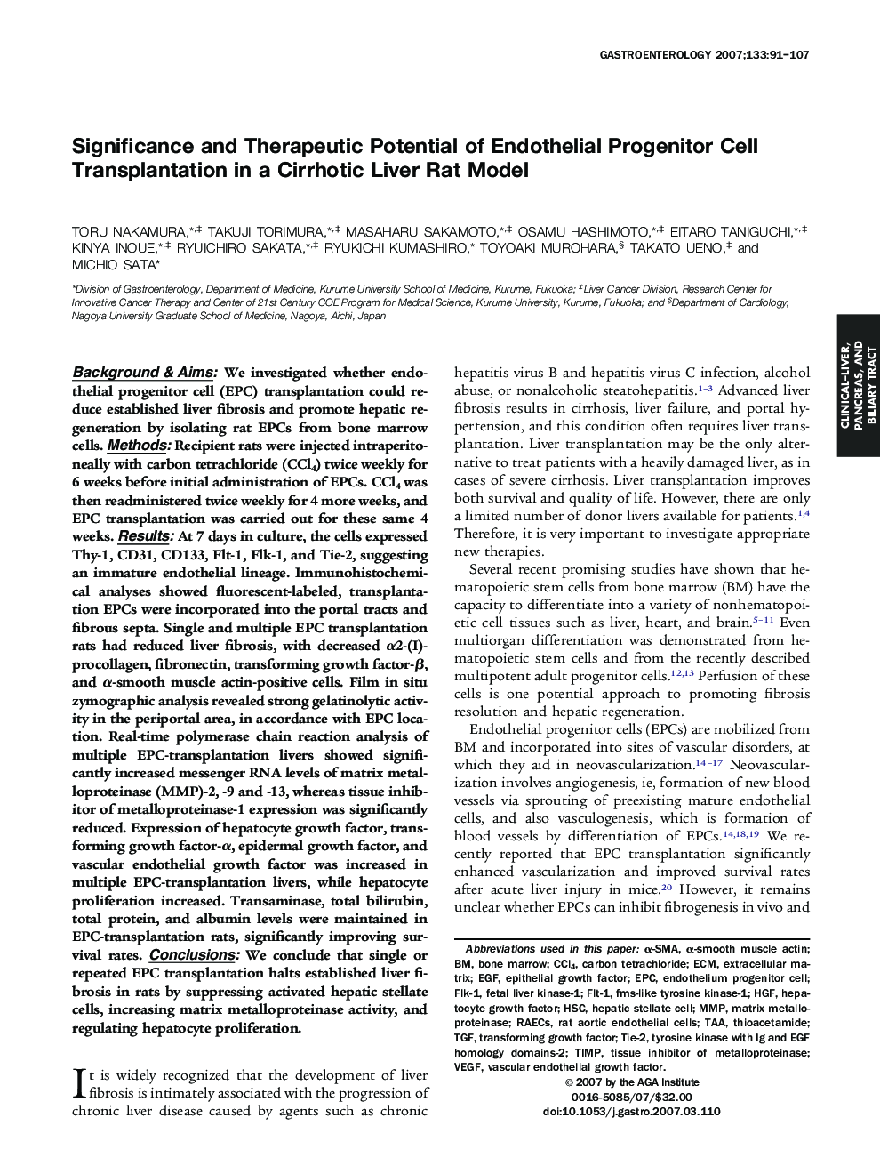 Significance and Therapeutic Potential of Endothelial Progenitor Cell Transplantation in a Cirrhotic Liver Rat Model