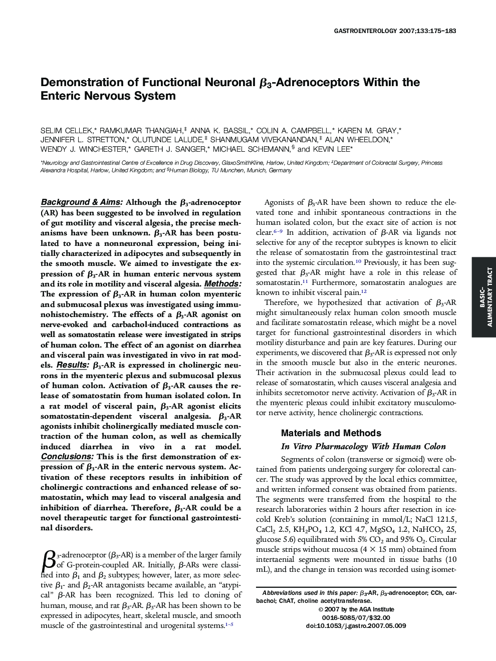 Demonstration of Functional Neuronal β3-Adrenoceptors Within the Enteric Nervous System 