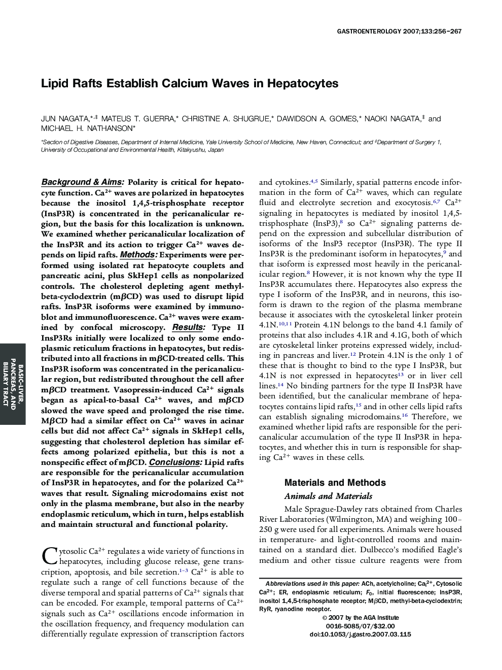 Lipid Rafts Establish Calcium Waves in Hepatocytes 