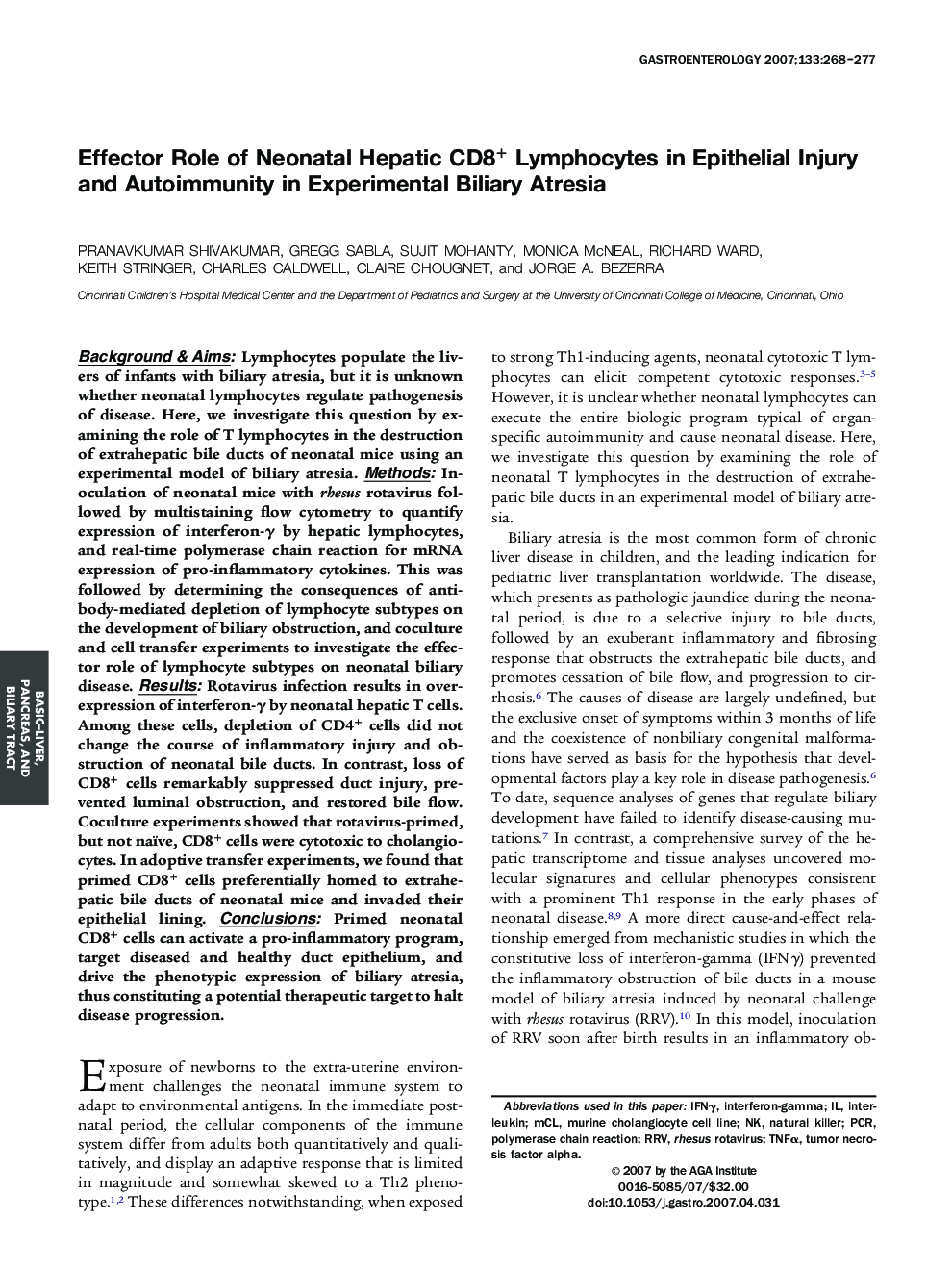 Effector Role of Neonatal Hepatic CD8+ Lymphocytes in Epithelial Injury and Autoimmunity in Experimental Biliary Atresia 