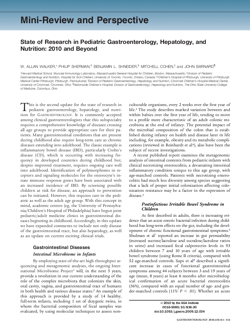 State of Research in Pediatric Gastroenterology, Hepatology, and Nutrition: 2010 and Beyond