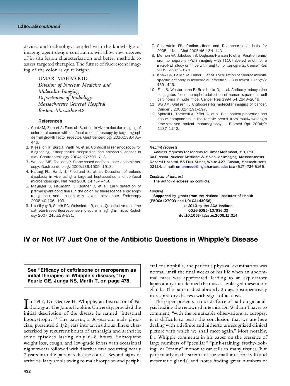 IV or Not IV? Just One of the Antibiotic Questions in Whipple's Disease