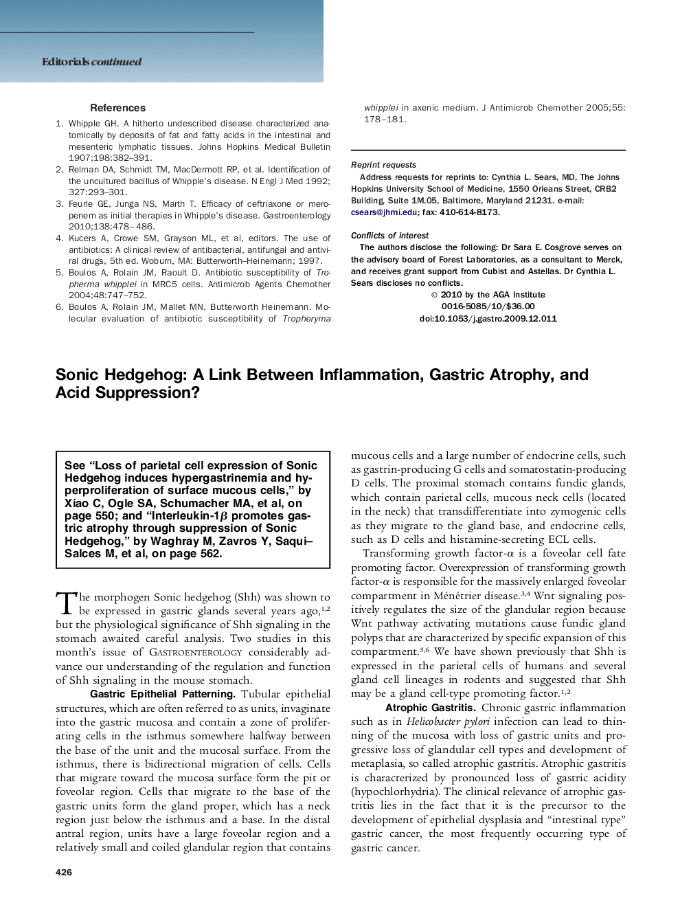 Sonic Hedgehog: A Link Between Inflammation, Gastric Atrophy, and Acid Suppression?