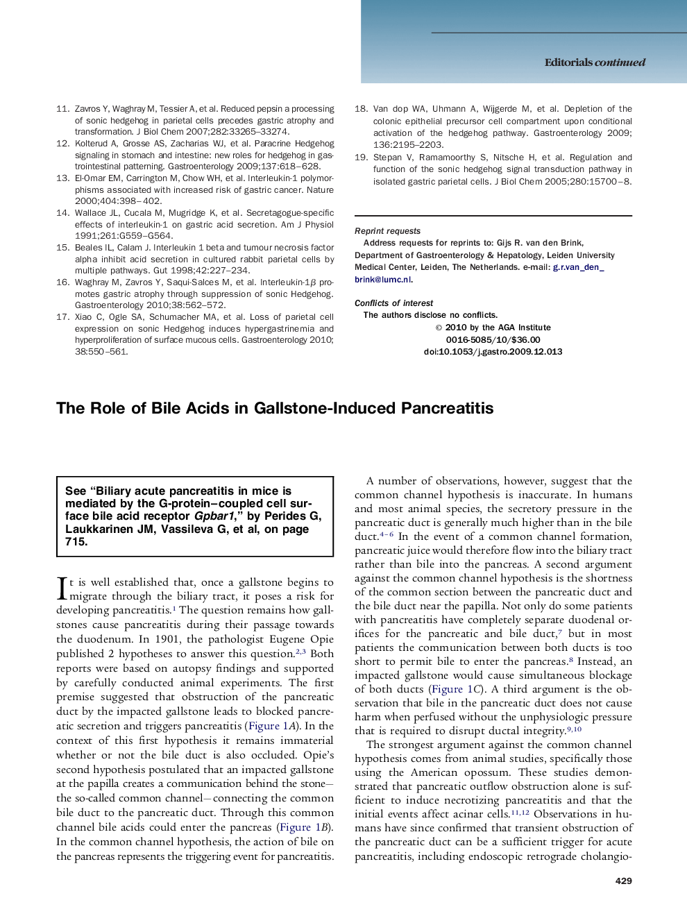 The Role of Bile Acids in Gallstone-Induced Pancreatitis