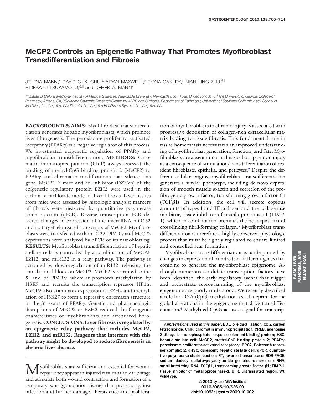 MeCP2 Controls an Epigenetic Pathway That Promotes Myofibroblast Transdifferentiation and Fibrosis