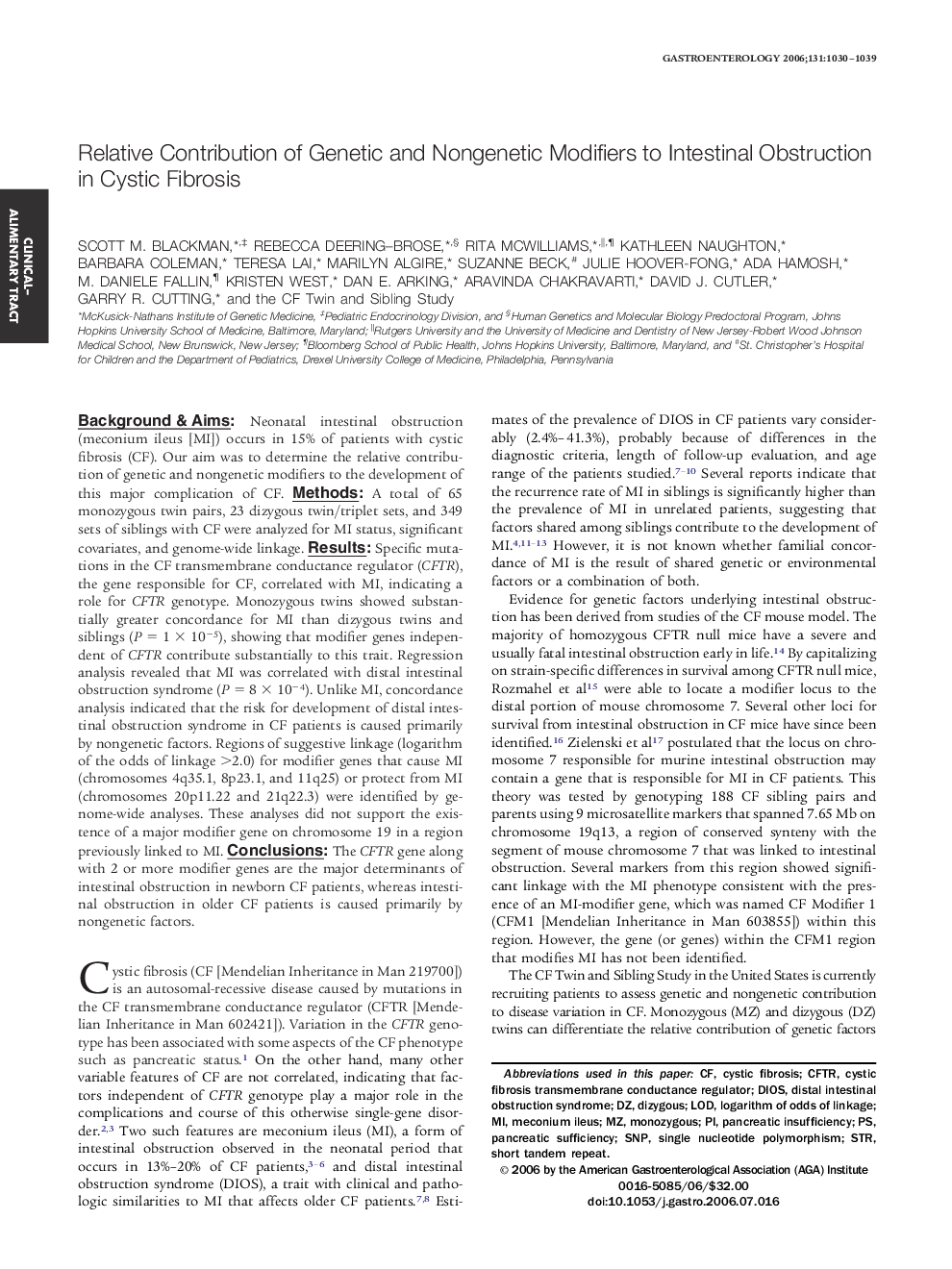 Relative Contribution of Genetic and Nongenetic Modifiers to Intestinal Obstruction in Cystic Fibrosis