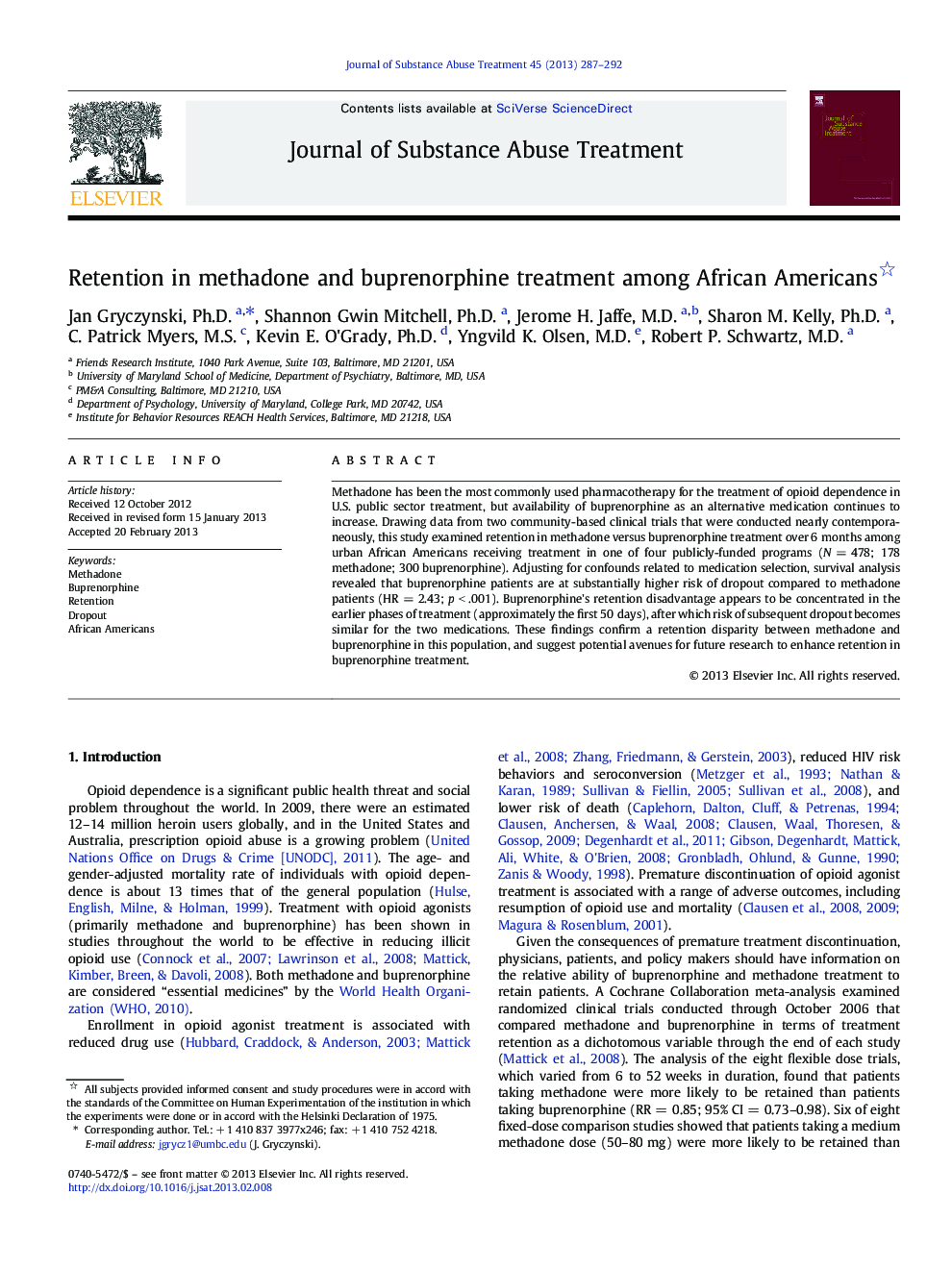 Retention in methadone and buprenorphine treatment among African Americans 